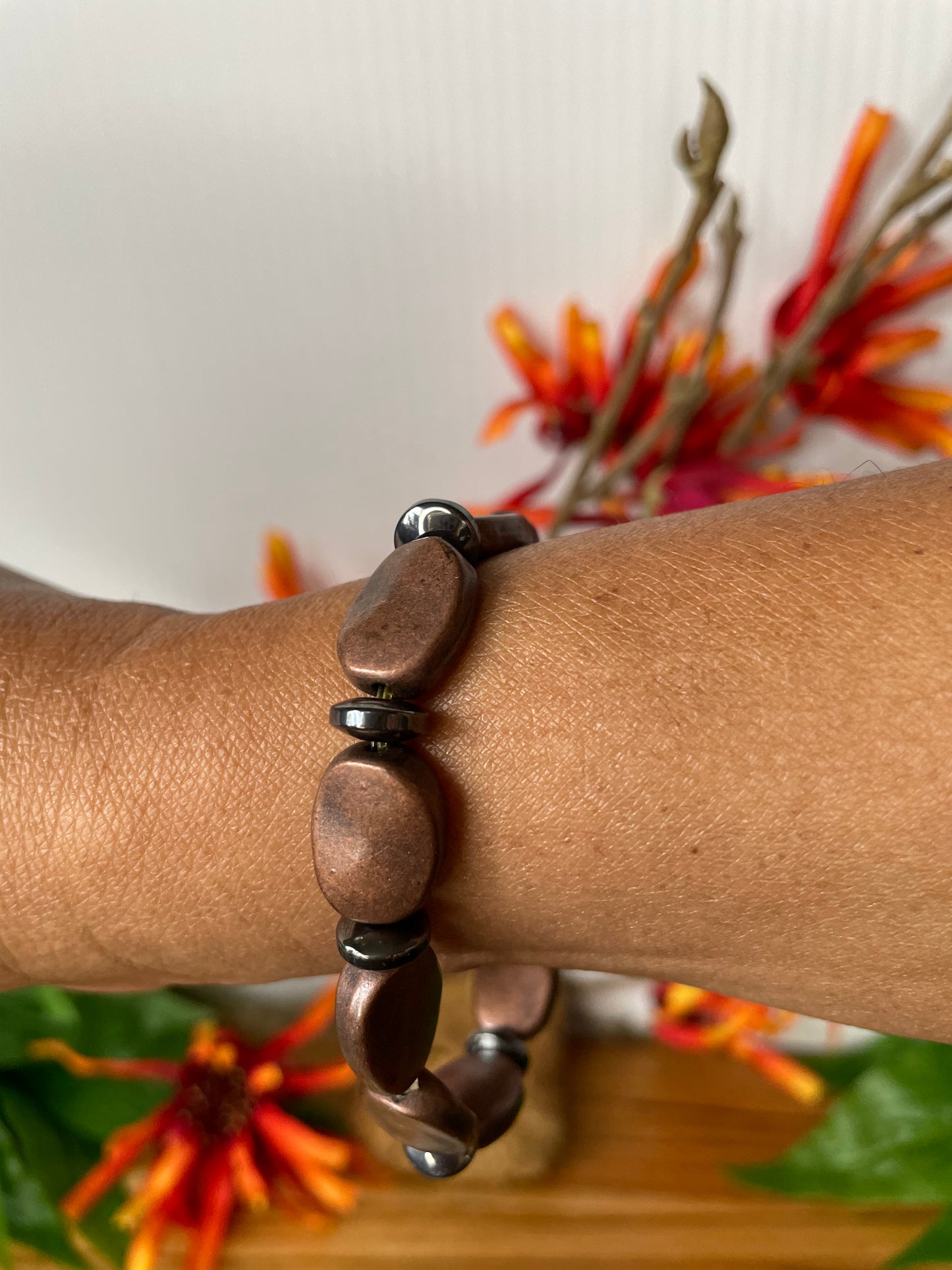 Copper Plated Oval Stones w/ Hematite, Healing Bracelet.