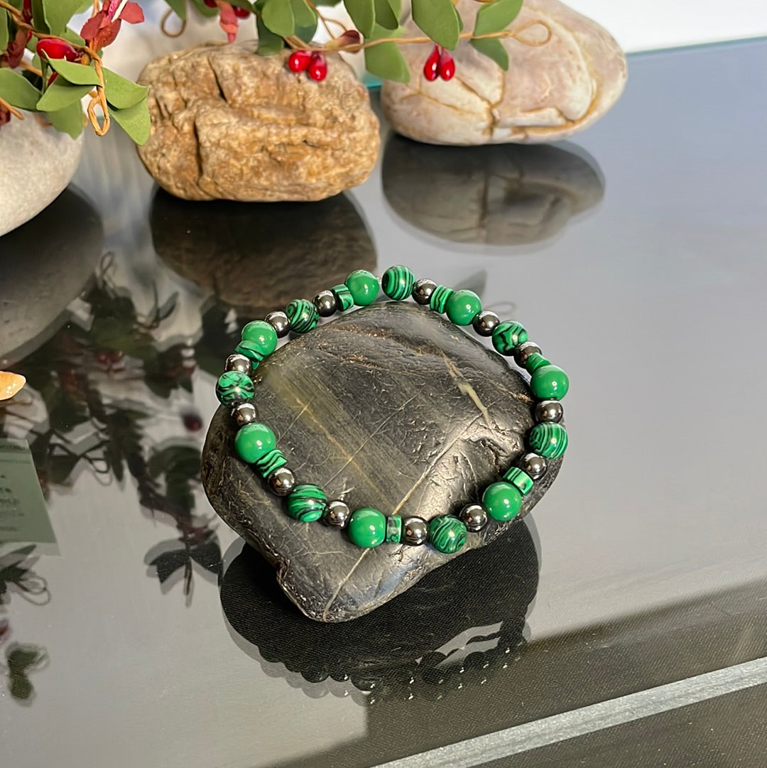 Green Malachite w/ Hematite Stones, w/ Warrior Spear. Healing Jewelry.