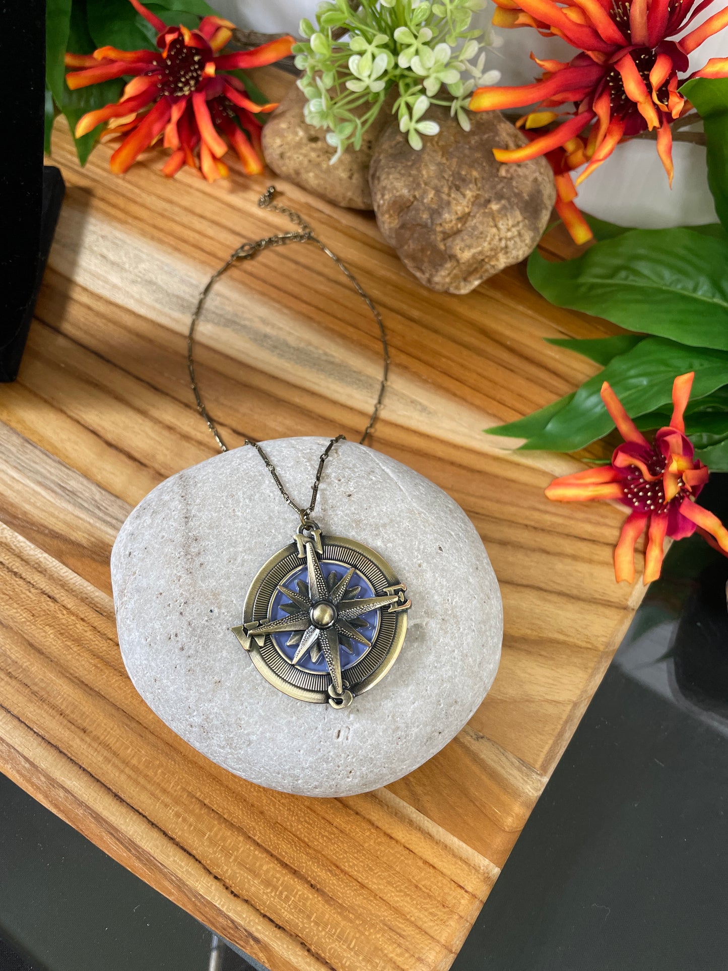 Compass,  Antique Brass Necklace.