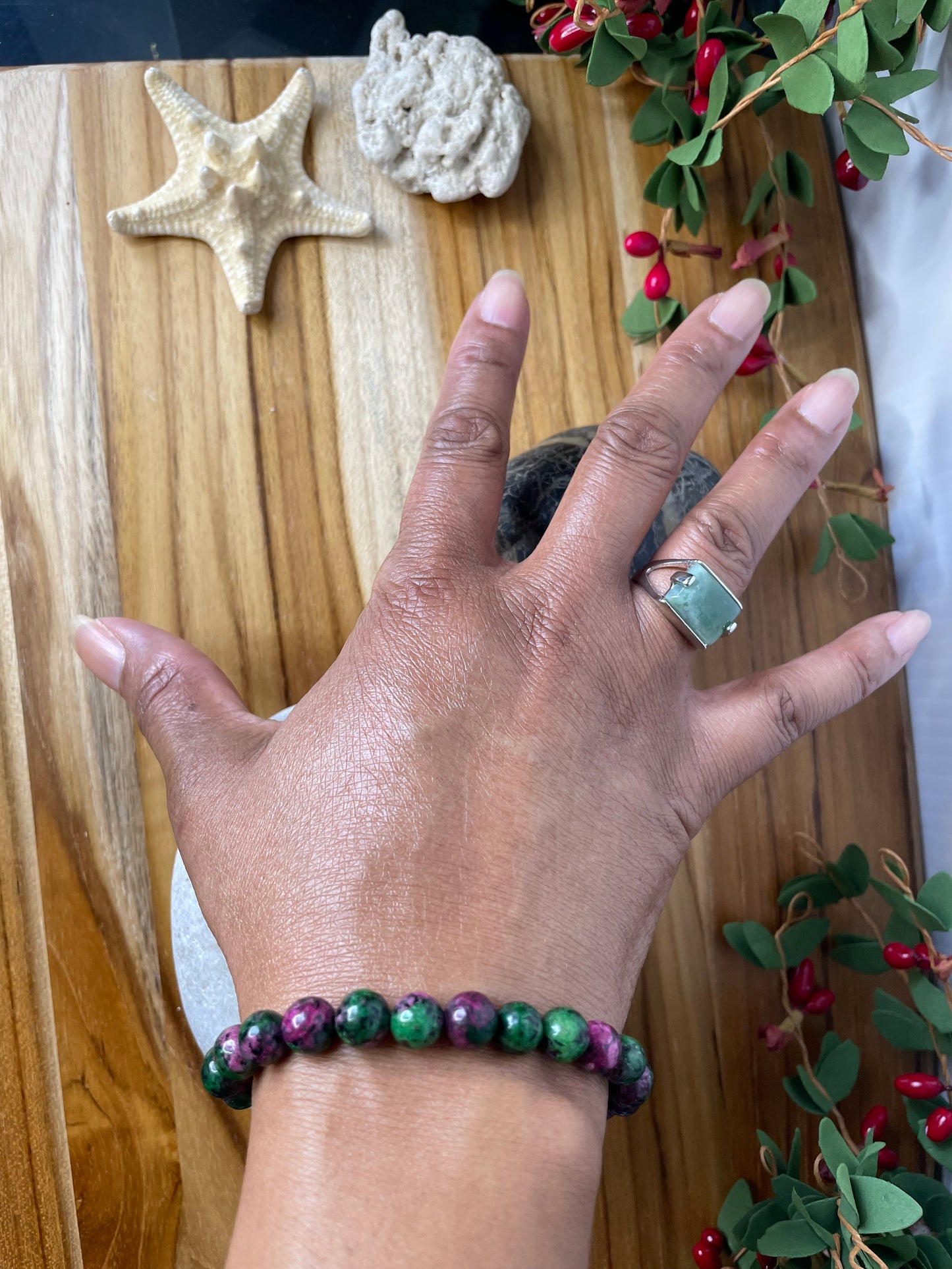 Jasper Stone, “Green & Rose” Healing Bracelet..