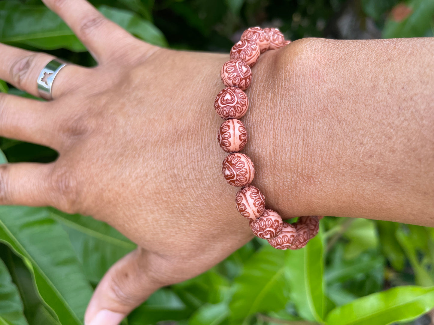 Amber Wood w/Hearts Healing Bracelet.