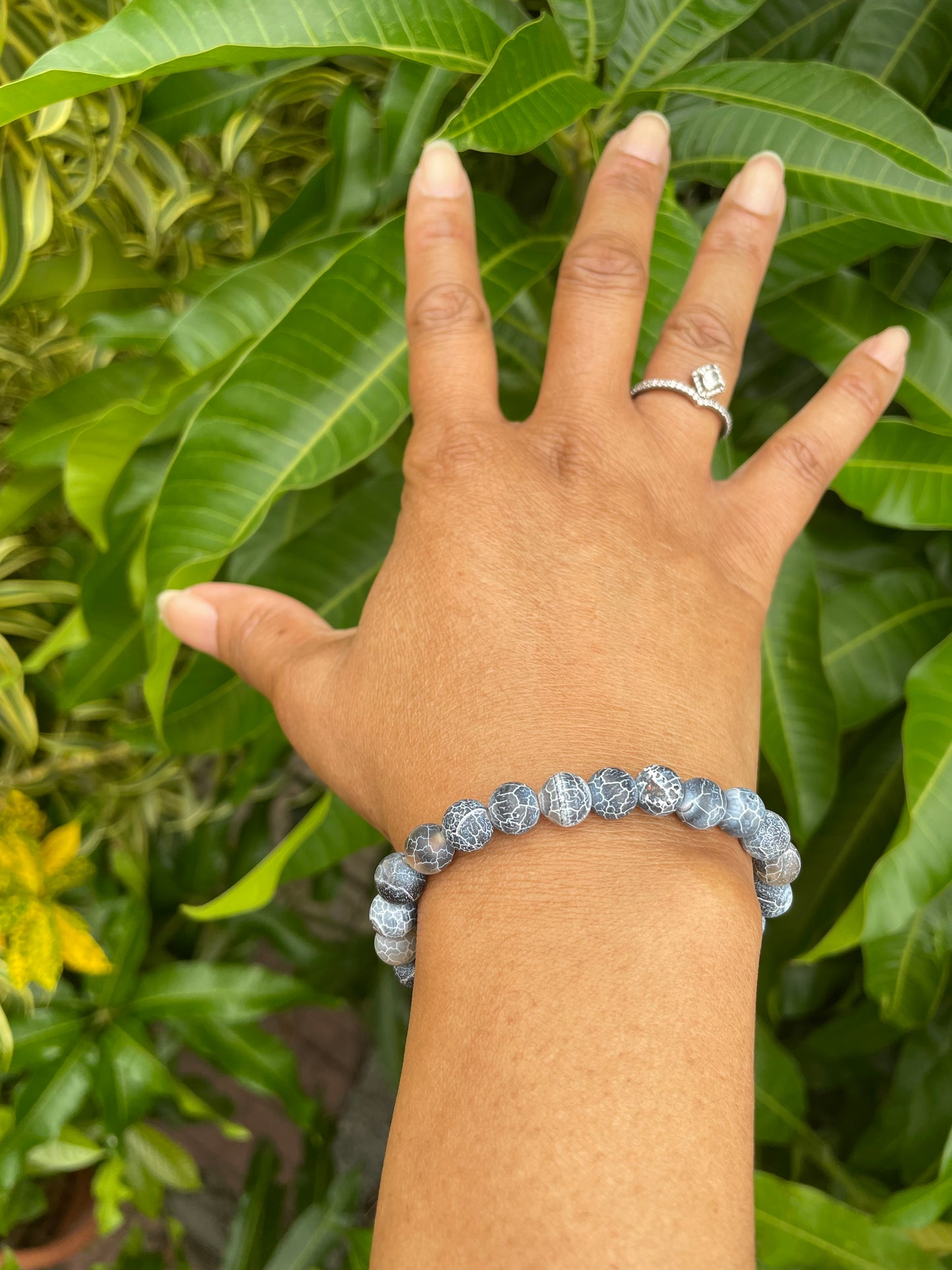 Agate, Crackle Black,  “Blue Stone” Healing Bracelet.