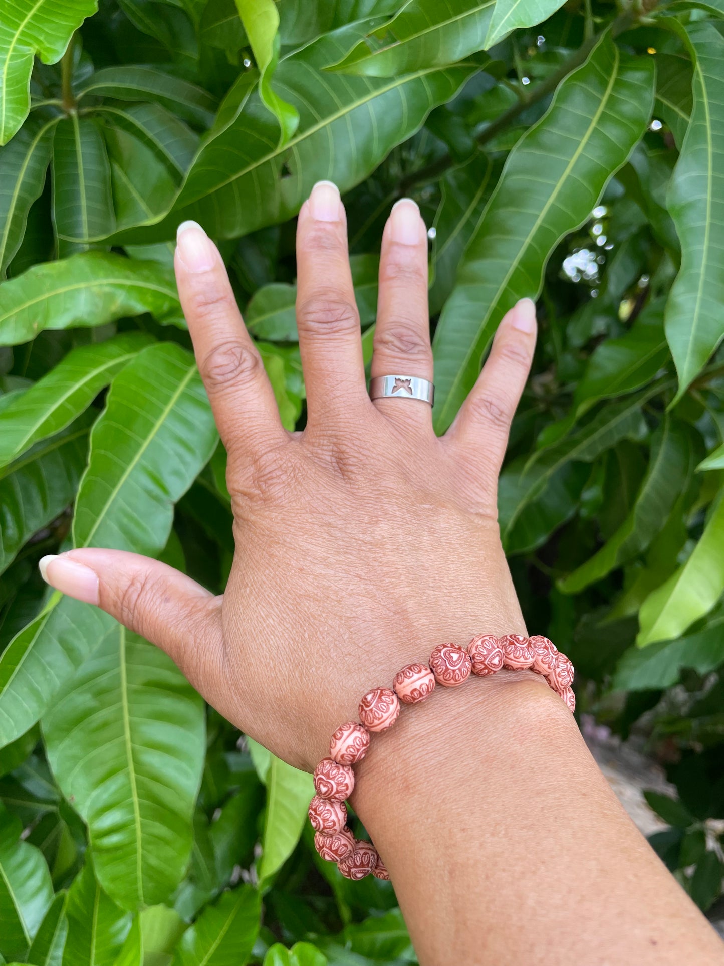 Amber Wood w/Hearts Healing Bracelet.