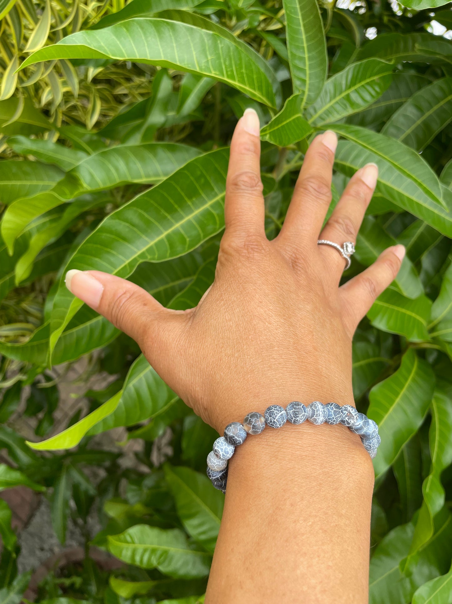 Agate, Crackle Black,  “Blue Stone” Healing Bracelet.