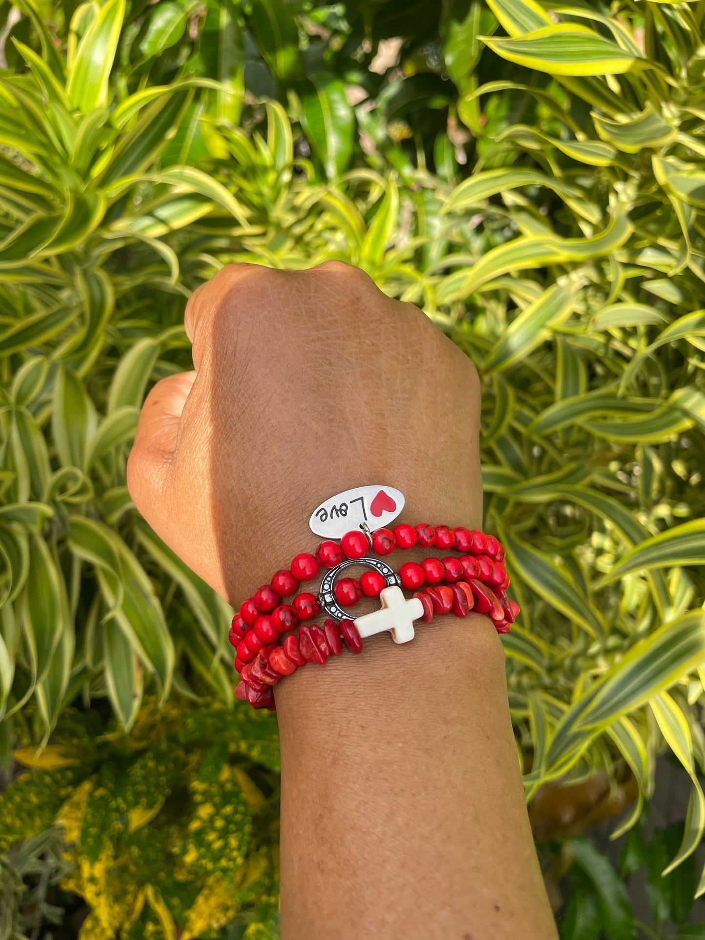 Red Bamboo Coral w/Love Charm, Healing Bracelet.