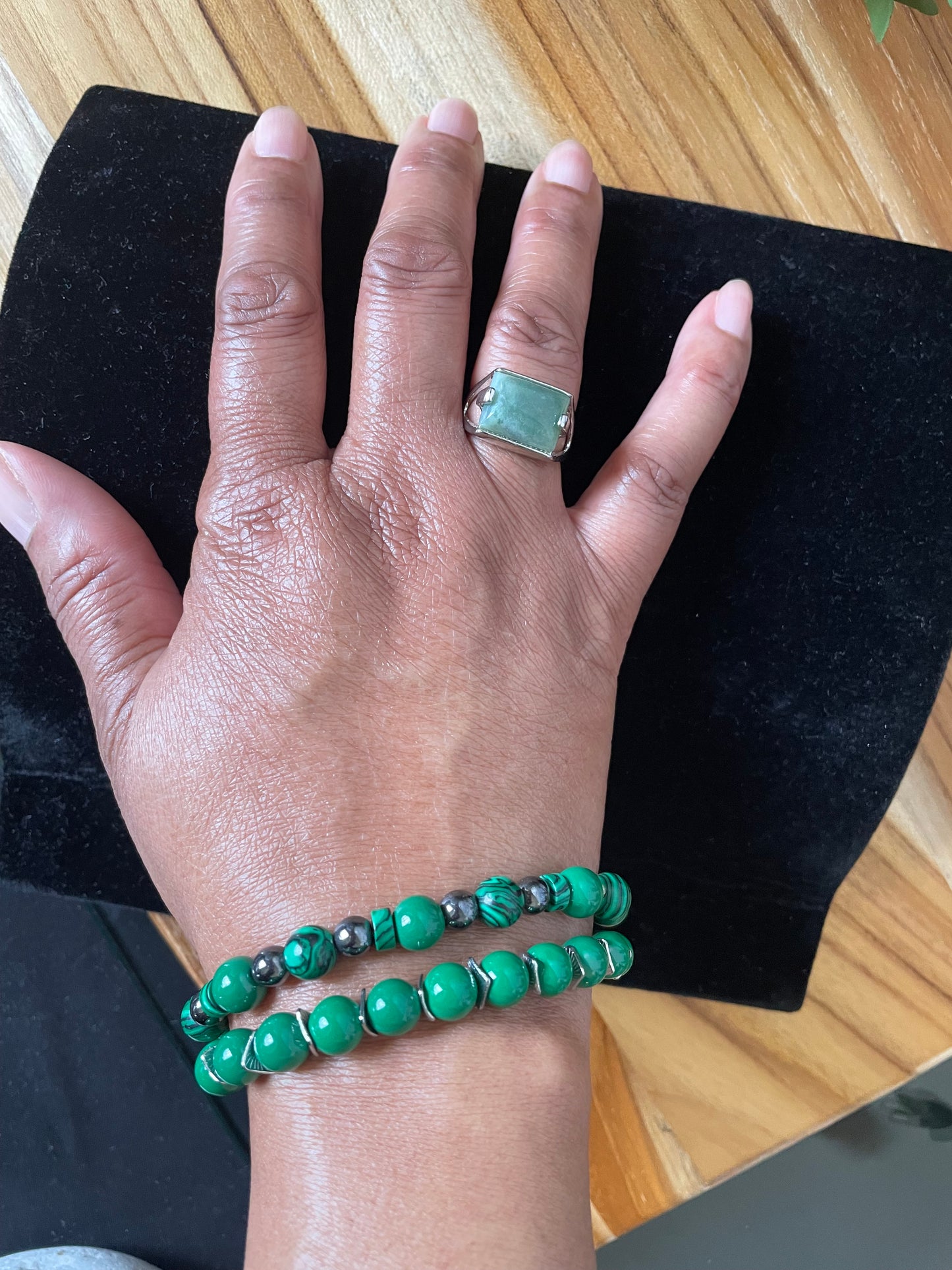 Green Malachite w/ Hematite Stones, w/ Warrior Spear. Healing Jewelry.