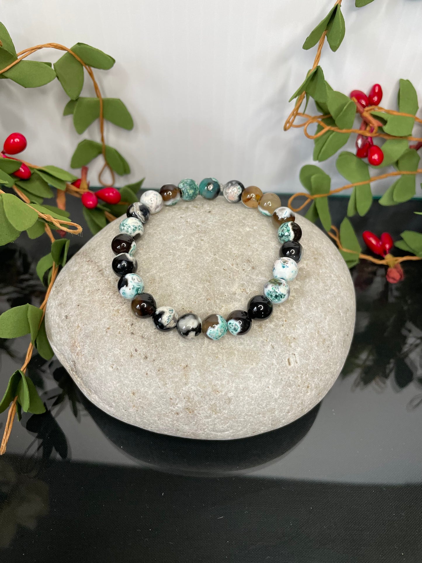 Agate Stone “Lime Green, Black” , Healing Bracelet.