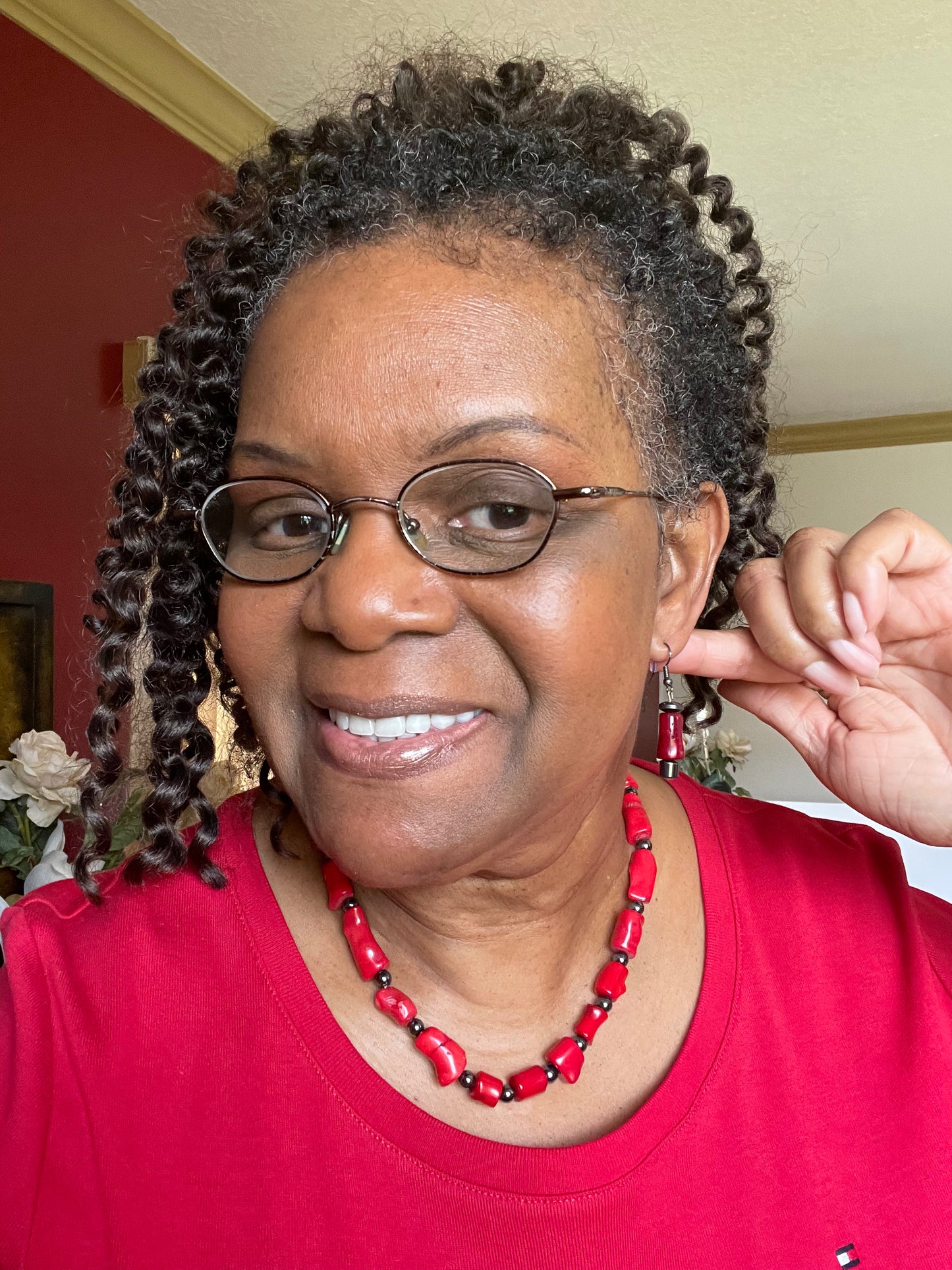 Red Bamboo Coral w/Hematite, Healing Necklace