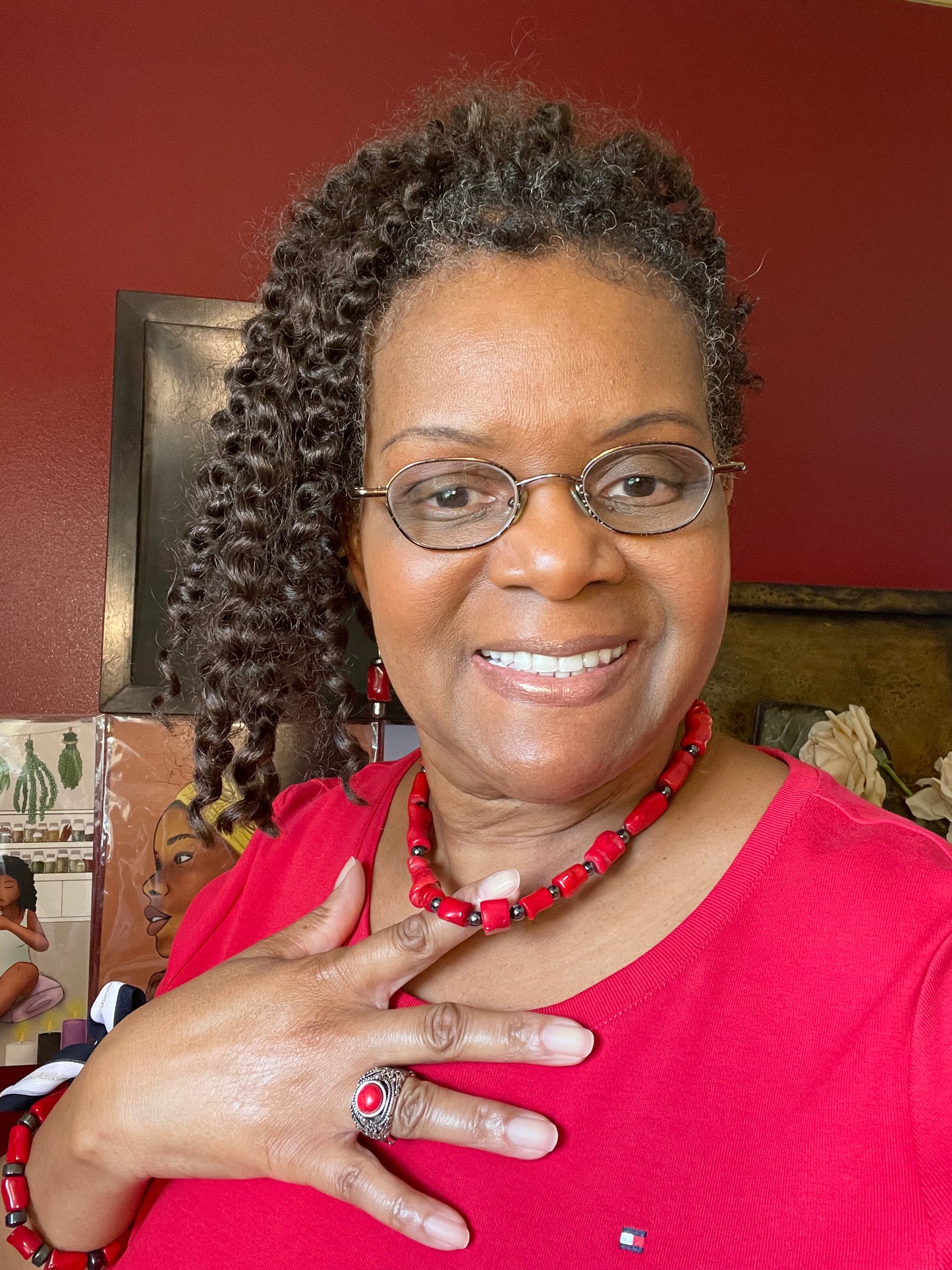 Red Bamboo Coral w/Hematite, Healing Necklace