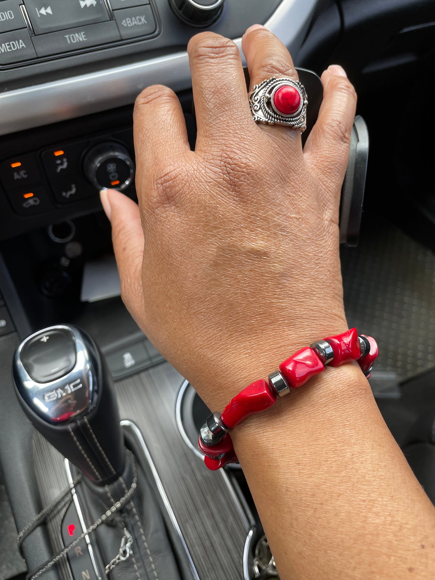 Red Bamboo Coral w/Hematite, Healing Necklace