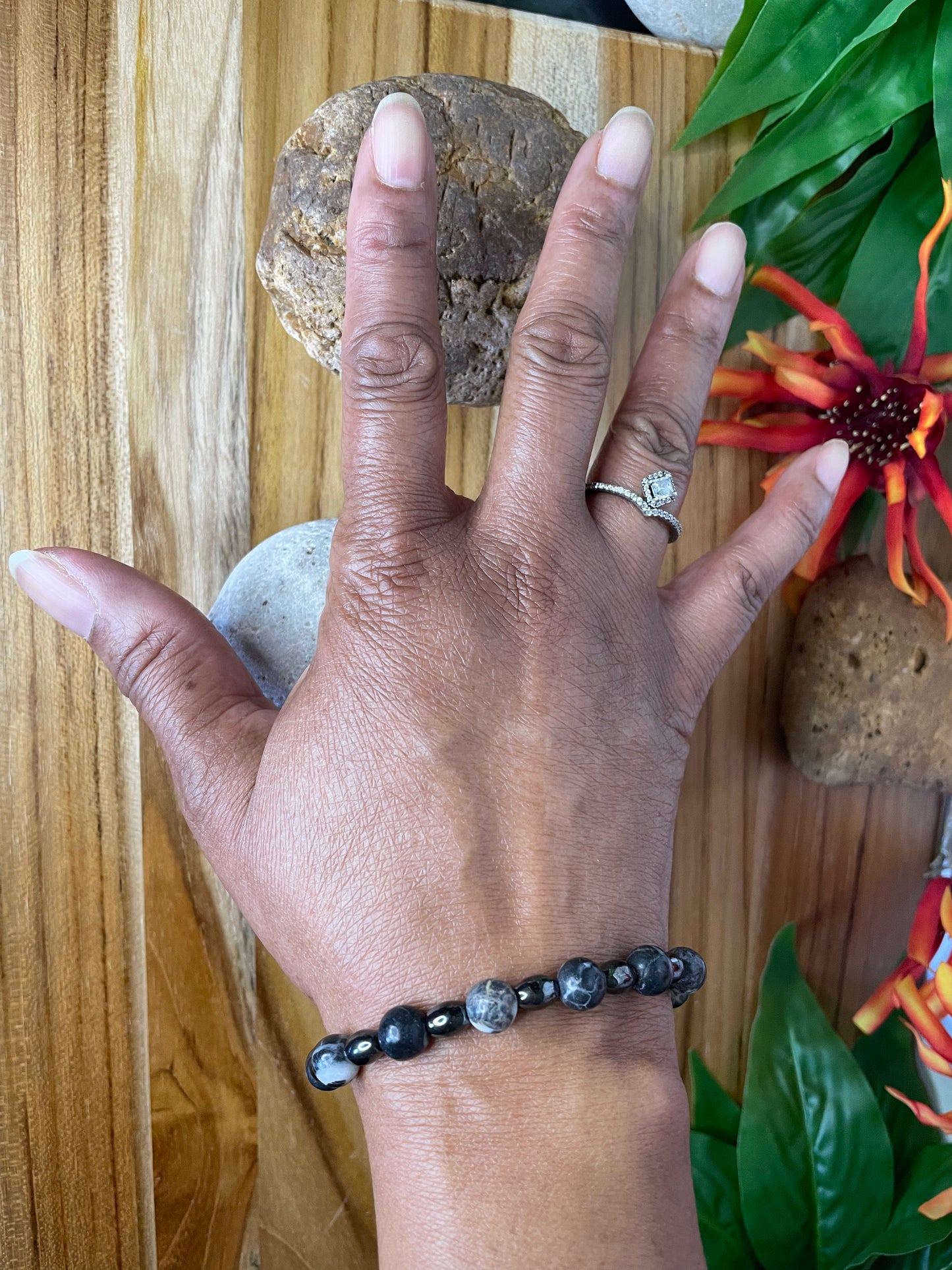 Zebra Stones w/Hematite, Healing Bracelet.