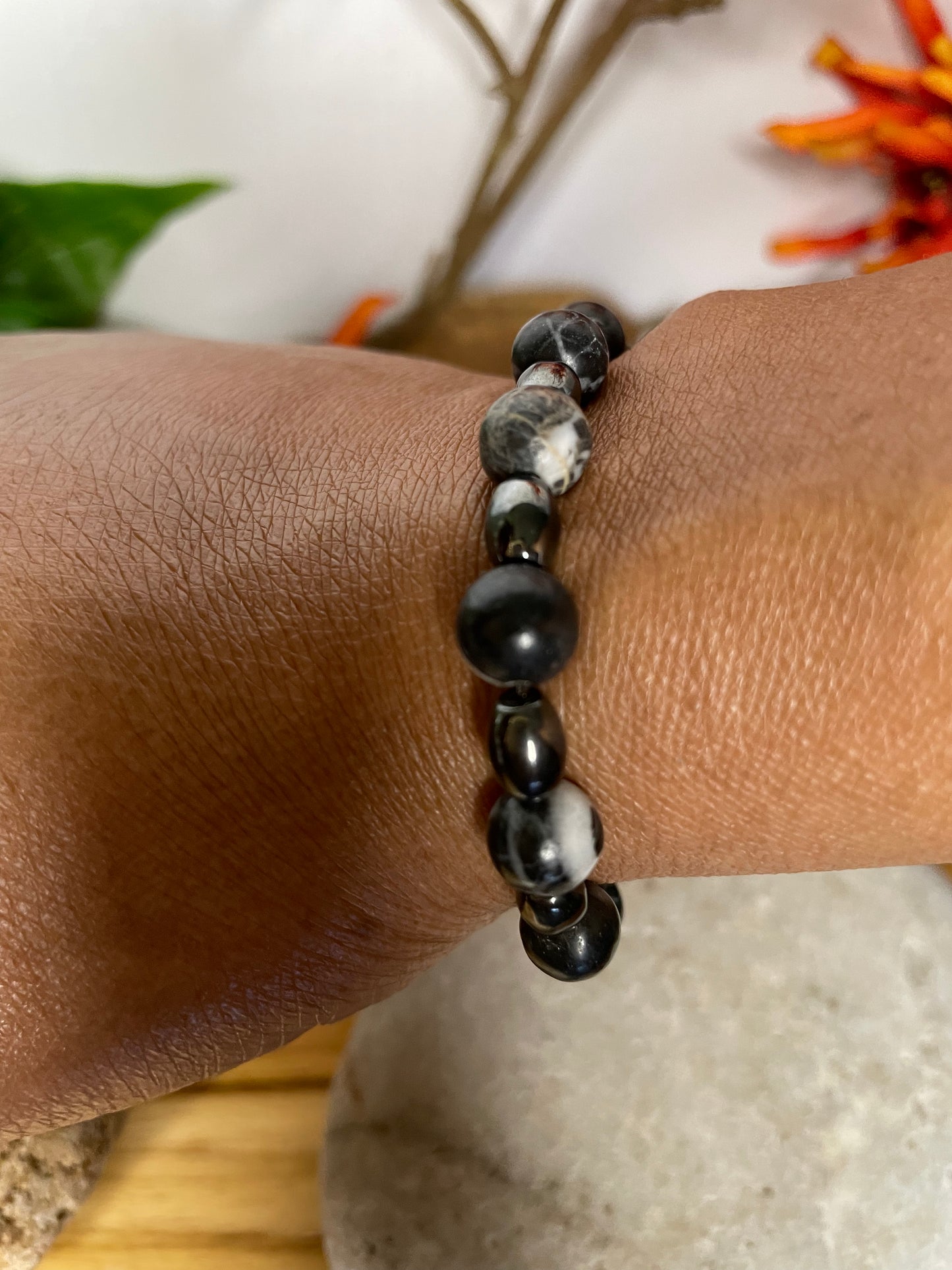 Zebra Stones w/Hematite, Healing Bracelet.