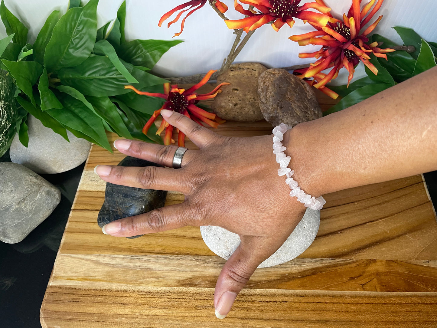 Rose Quartz Chipped Stones, Healing Bracelet.