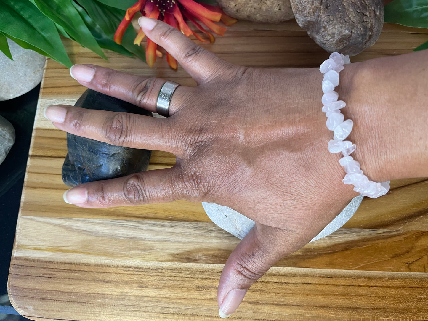 Rose Quartz Chipped Stones, Healing Bracelet.