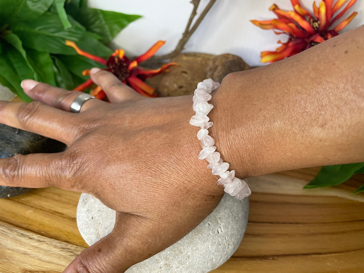 Rose Quartz Chipped Stones, Healing Bracelet.