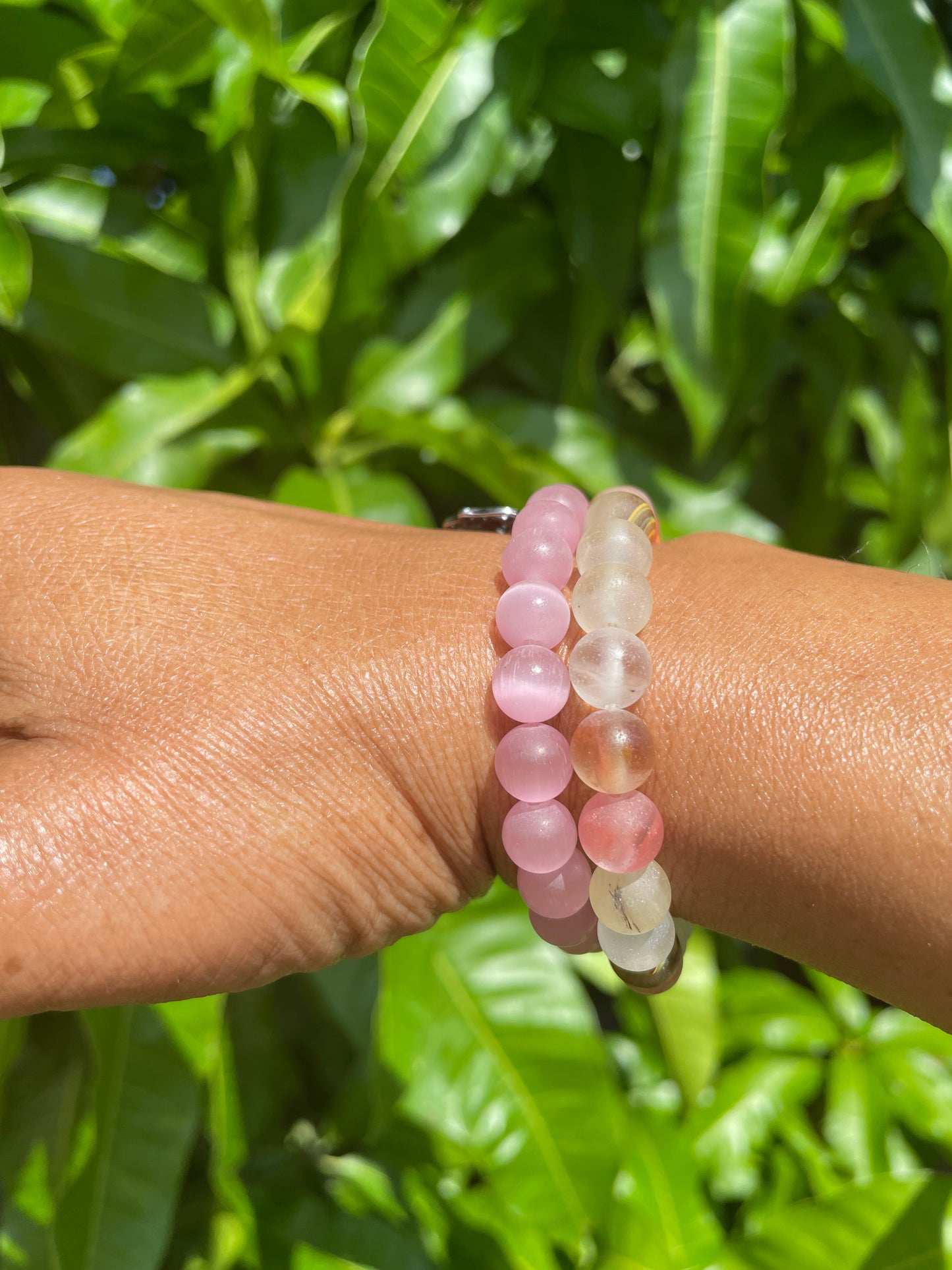 Pink Cats Eye, w/Hamsa Hand Healing Bracelet.