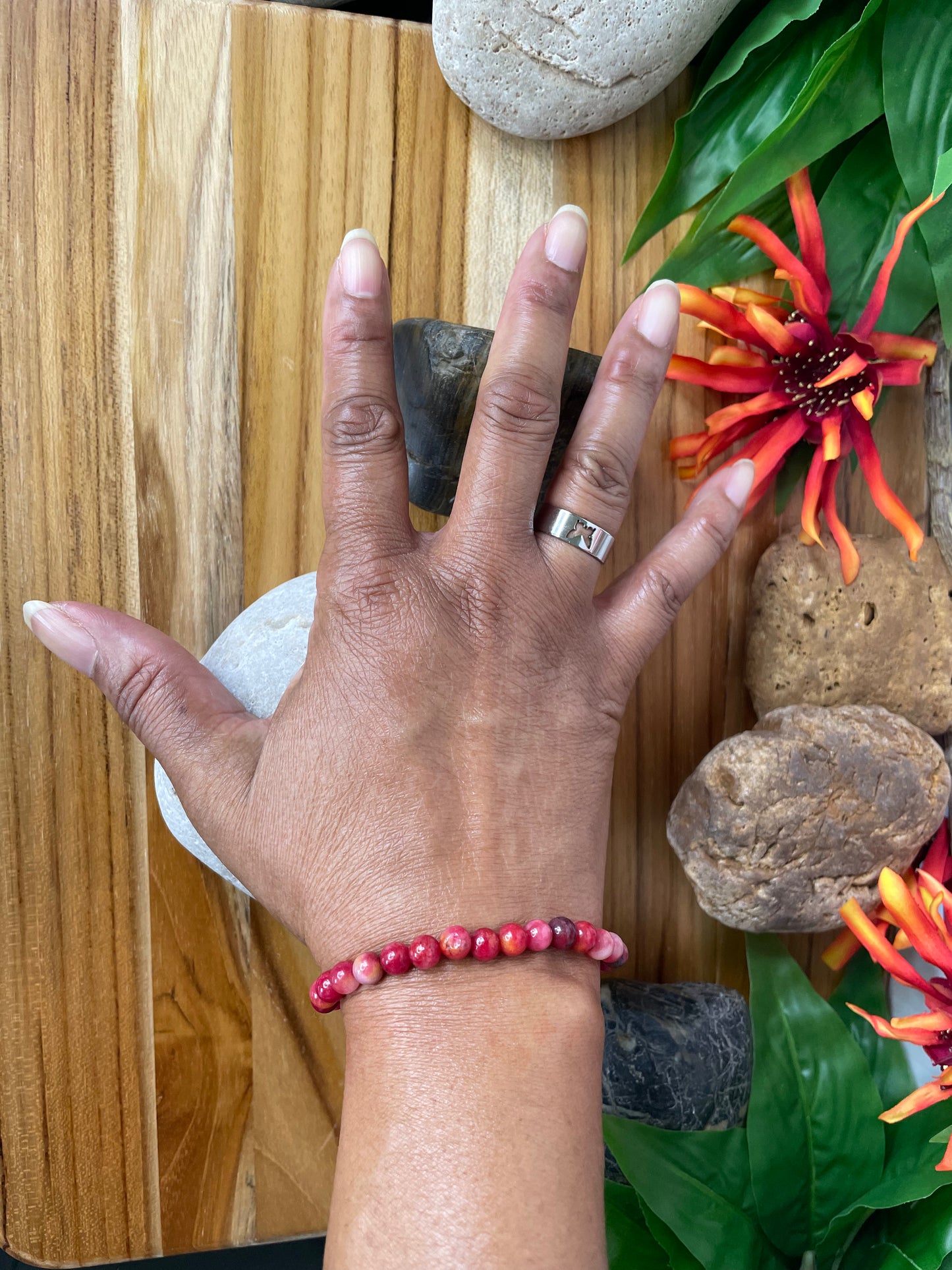 Jade  “Reddish”Stones, Healing Bracelet.