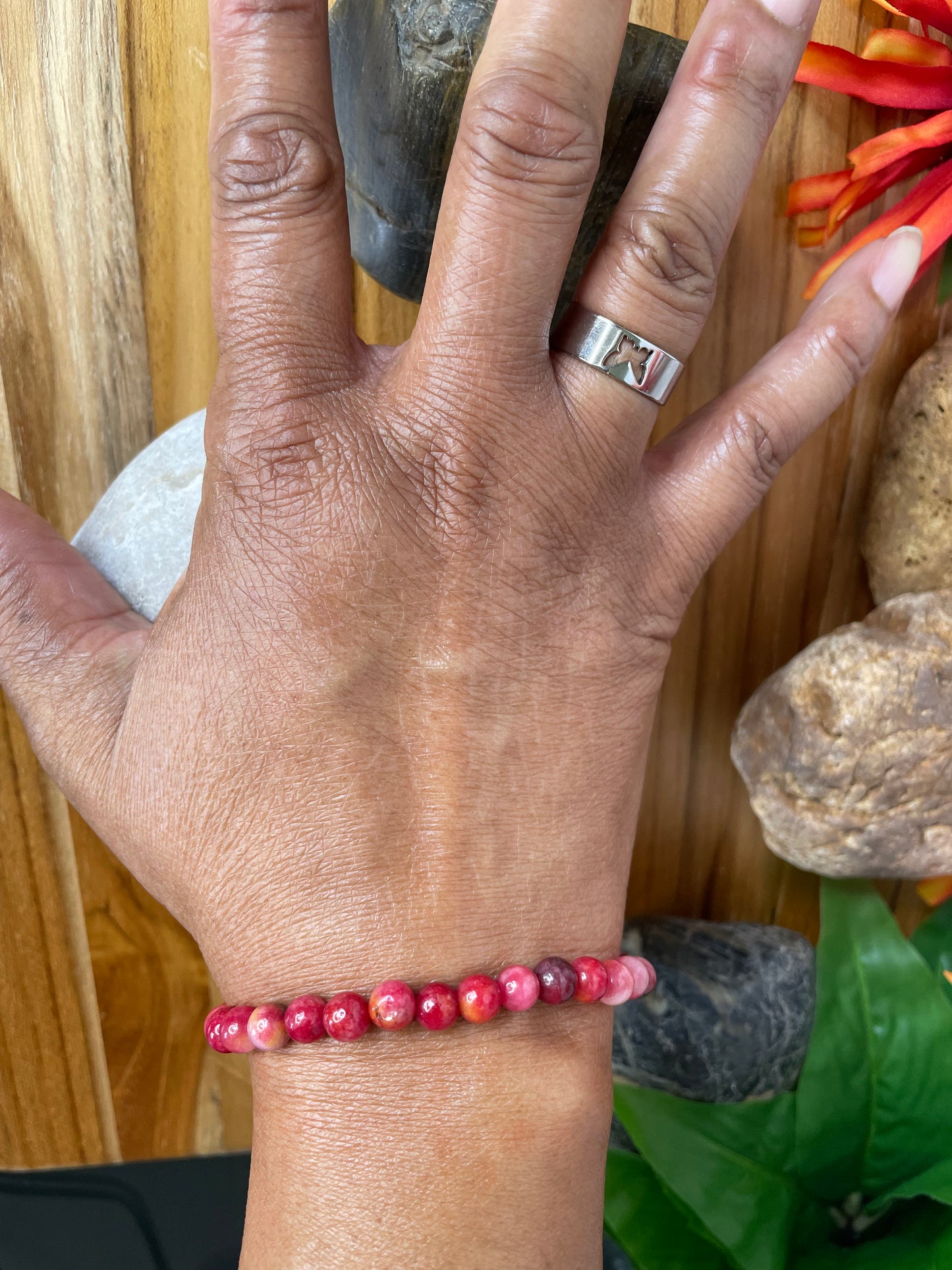 Jade  “Reddish”Stones, Healing Bracelet.