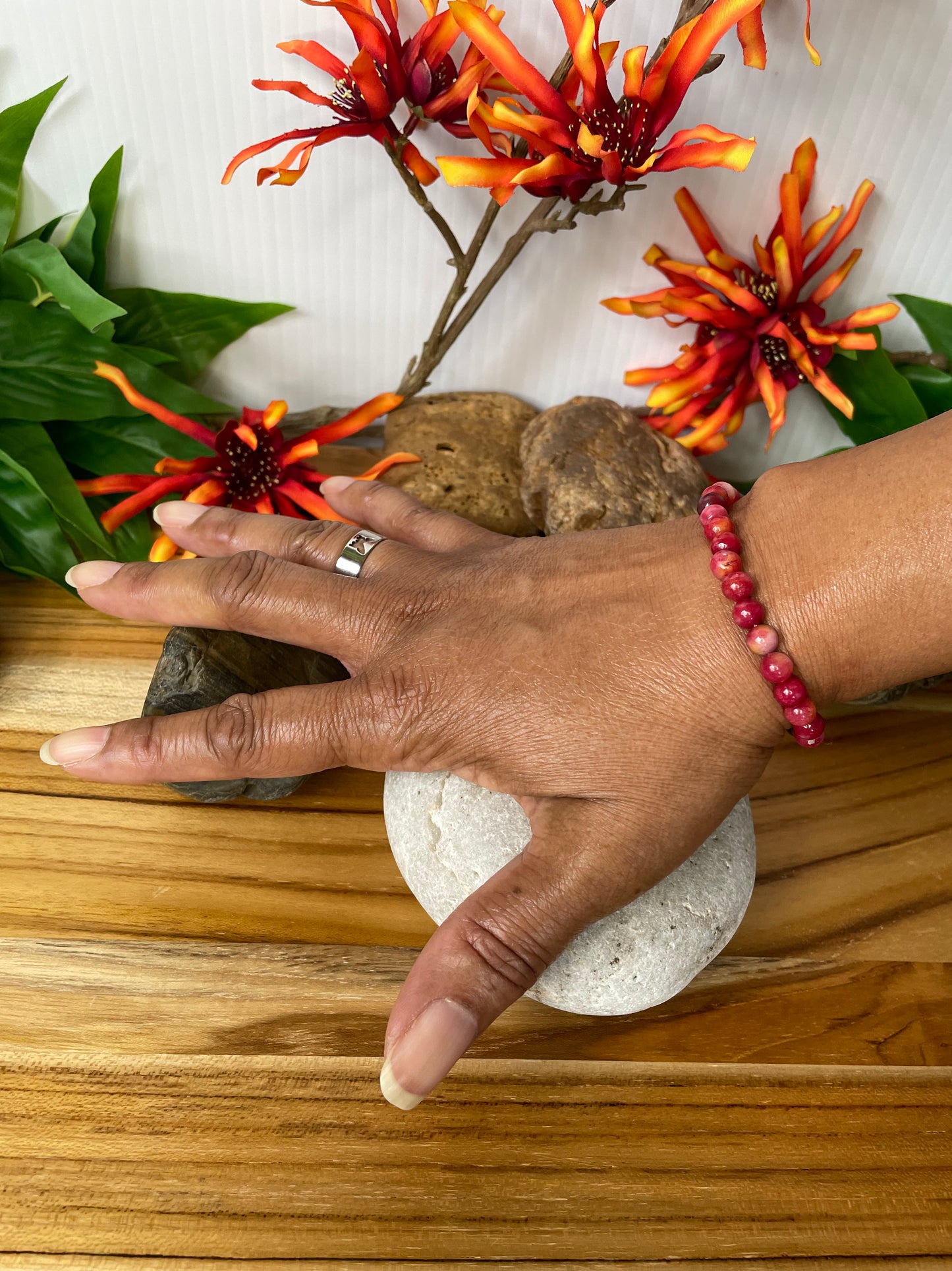 Jade  “Reddish”Stones, Healing Bracelet.