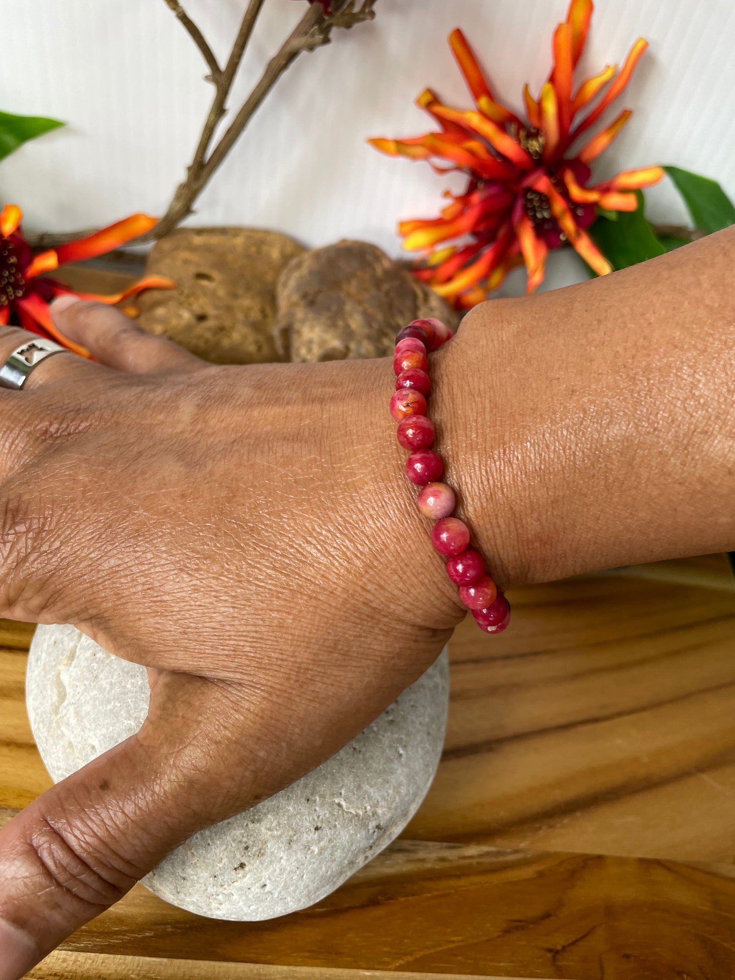 Jade  “Reddish”Stones, Healing Bracelet.