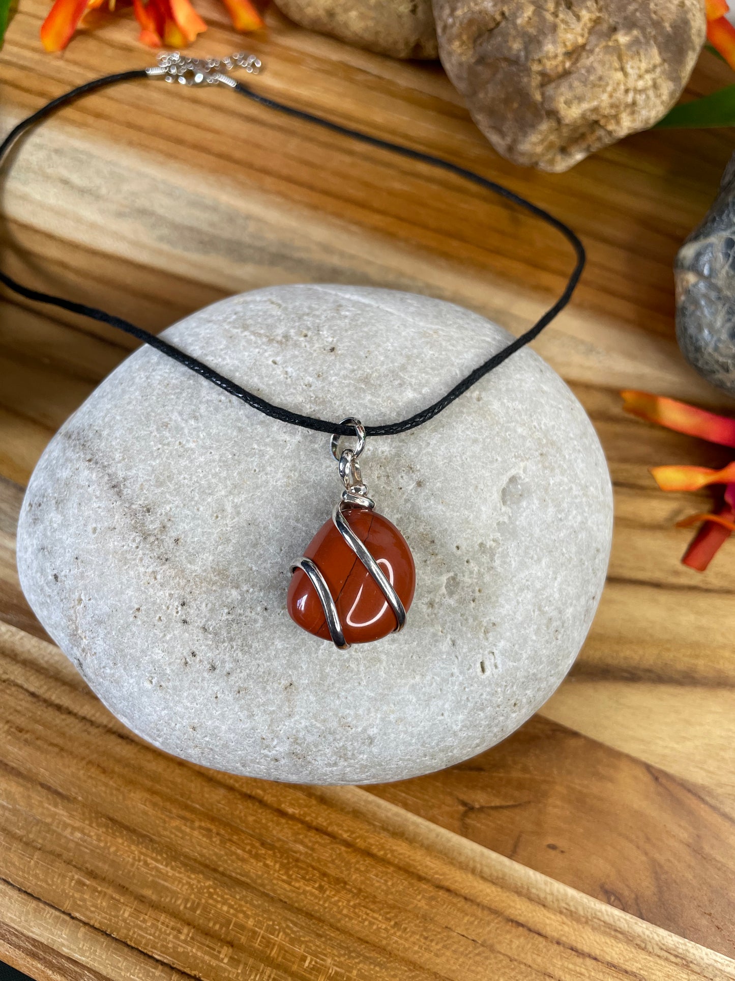 Red Jasper Crystal Stone, Healing Necklace.