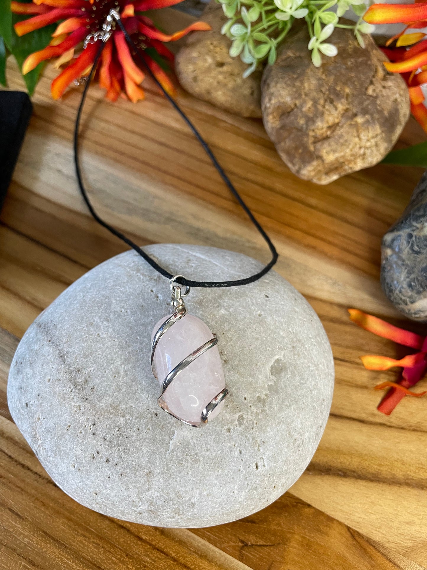 Rose Quartz Crystal Stone, Healing Necklace.