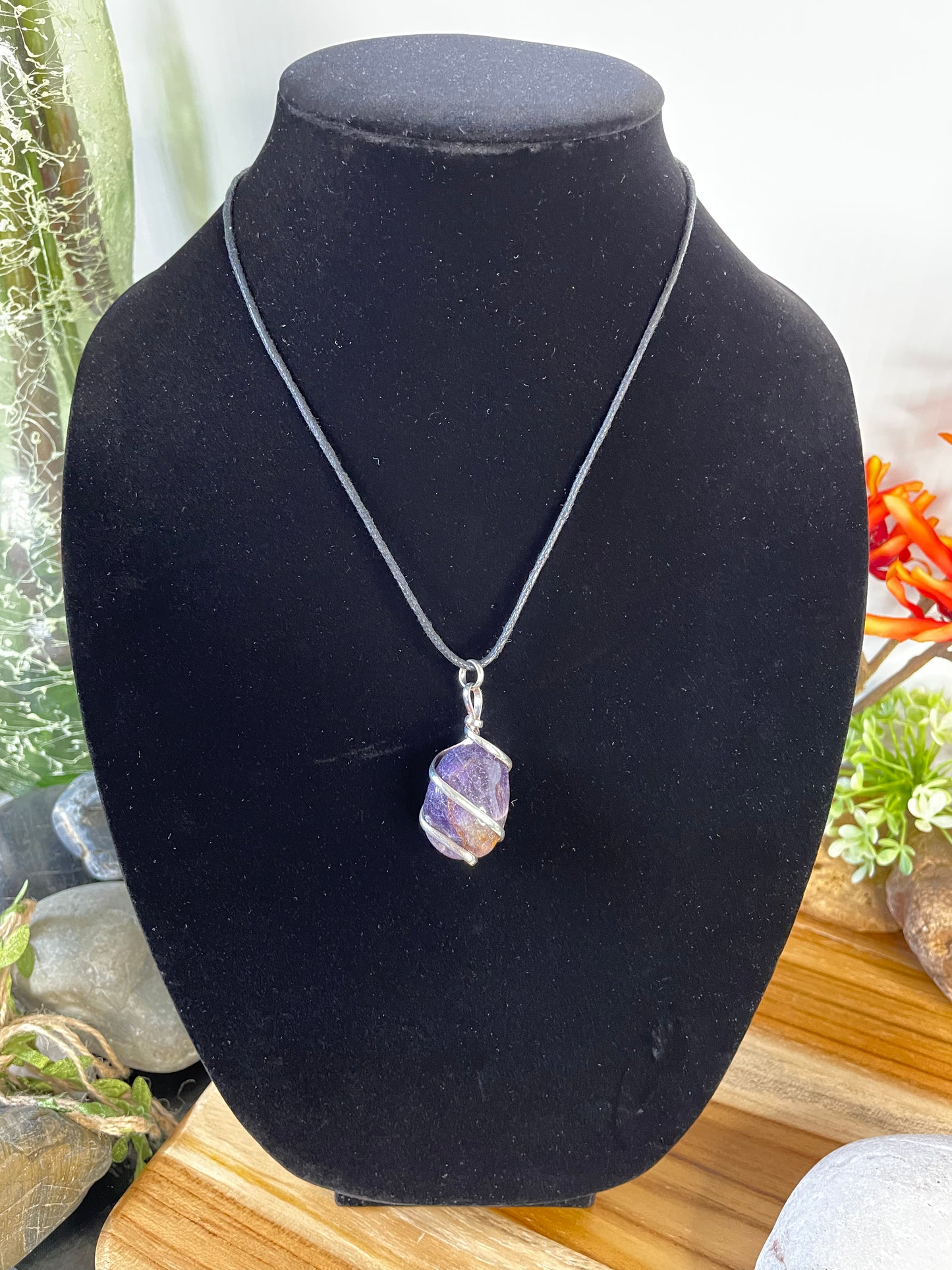 Amethyst Crystal Stone, Healing Necklace.