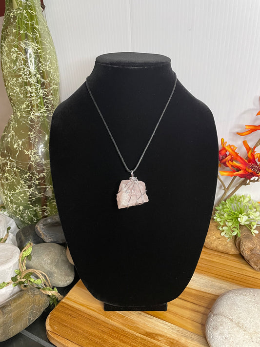 Rose Quartz Crystal Stone, Healing Necklace.