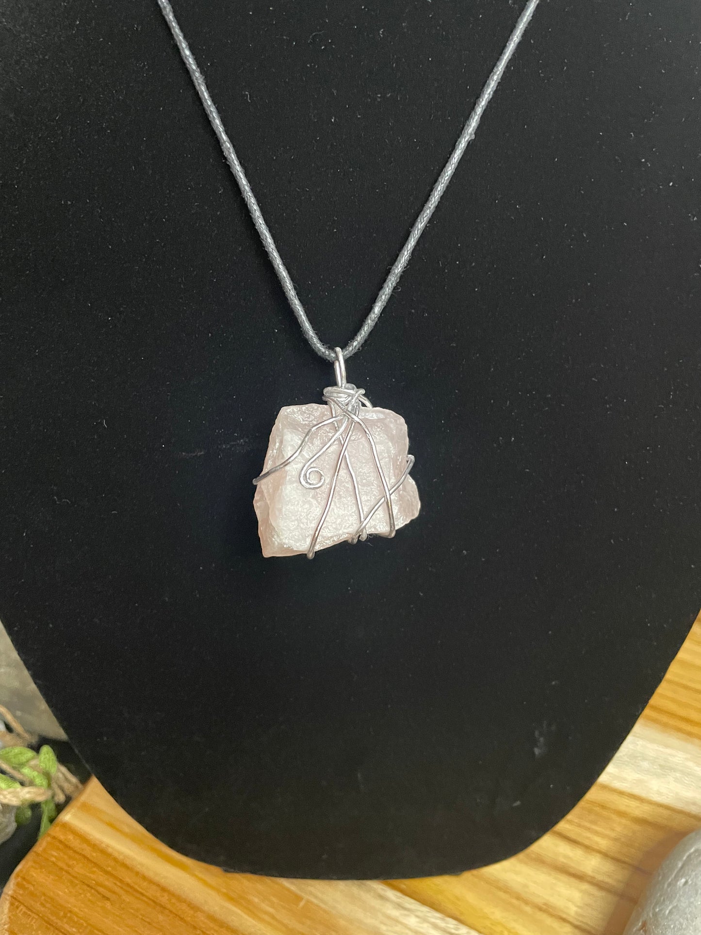 Rose Quartz Crystal Stone, Healing Necklace.