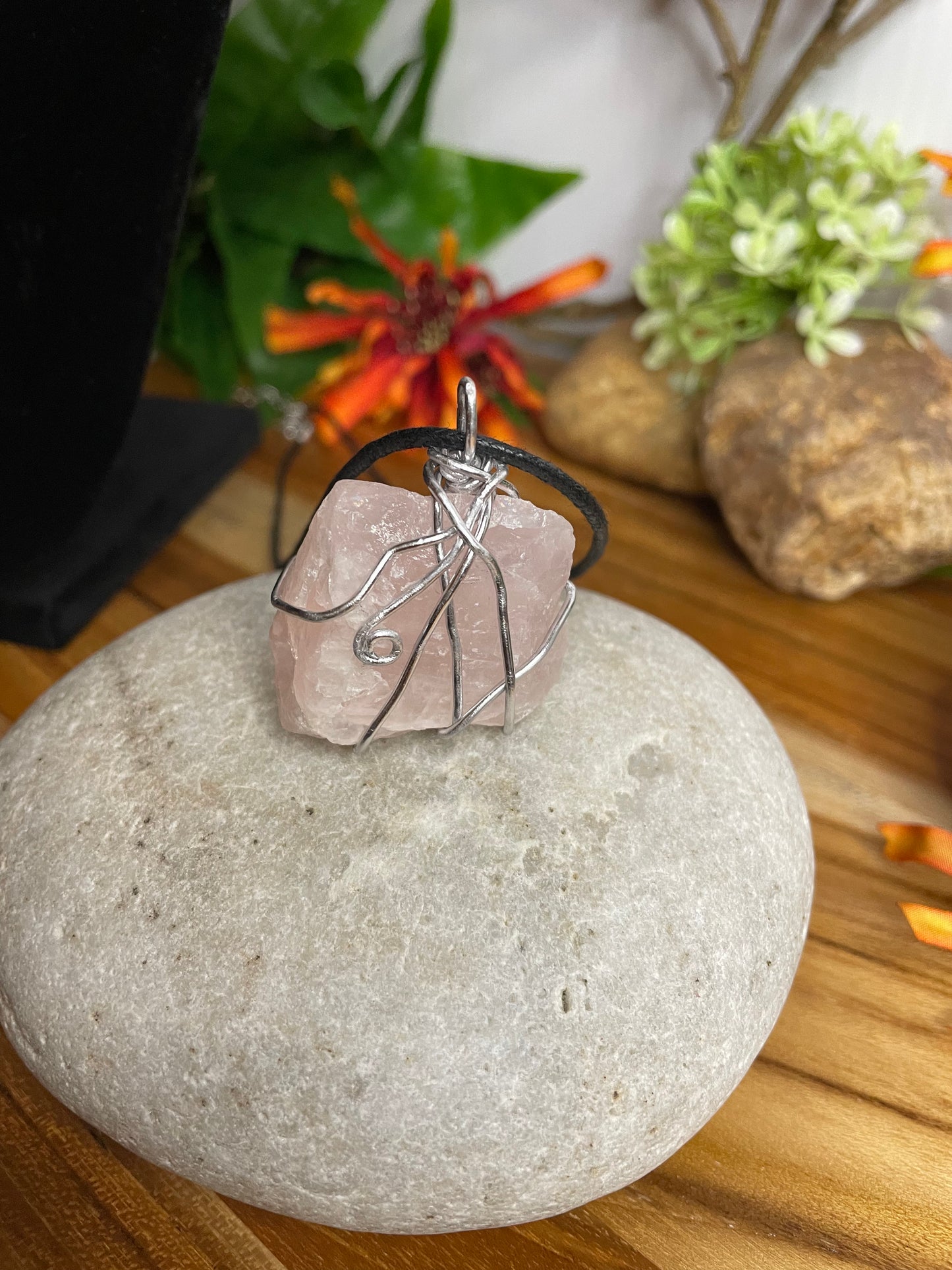 Rose Quartz Crystal Stone, Healing Necklace.