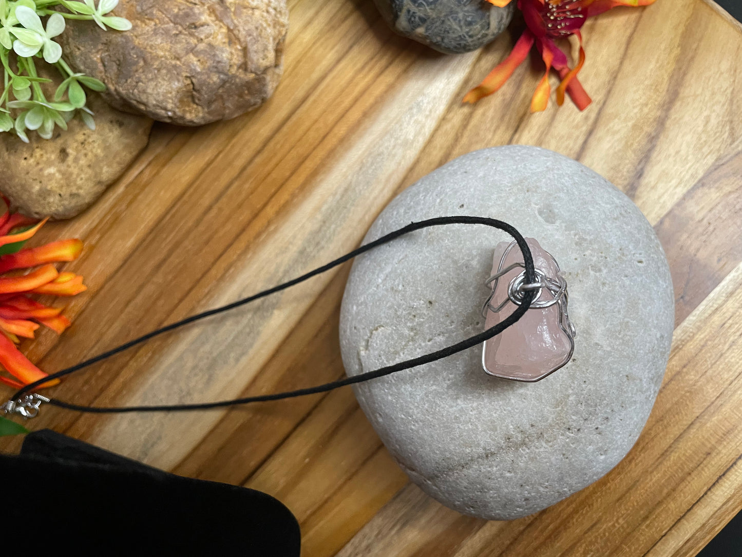 Rose Quartz Crystal Stone, Healing Necklace.