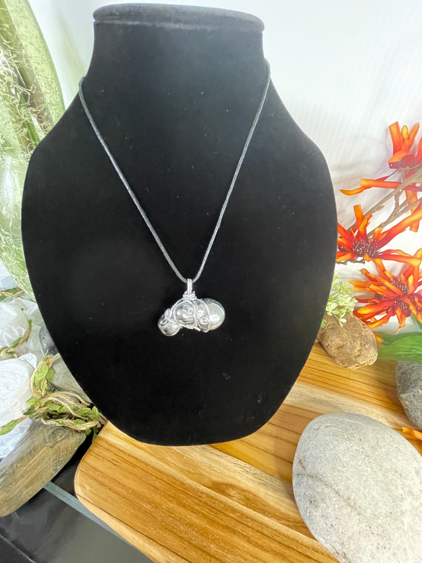 Hematite Crystal Stone, Healing Necklace.