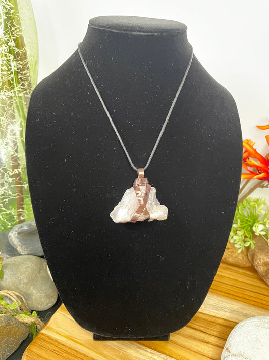 Rose Quartz Crystal Stone, Healing Necklace.