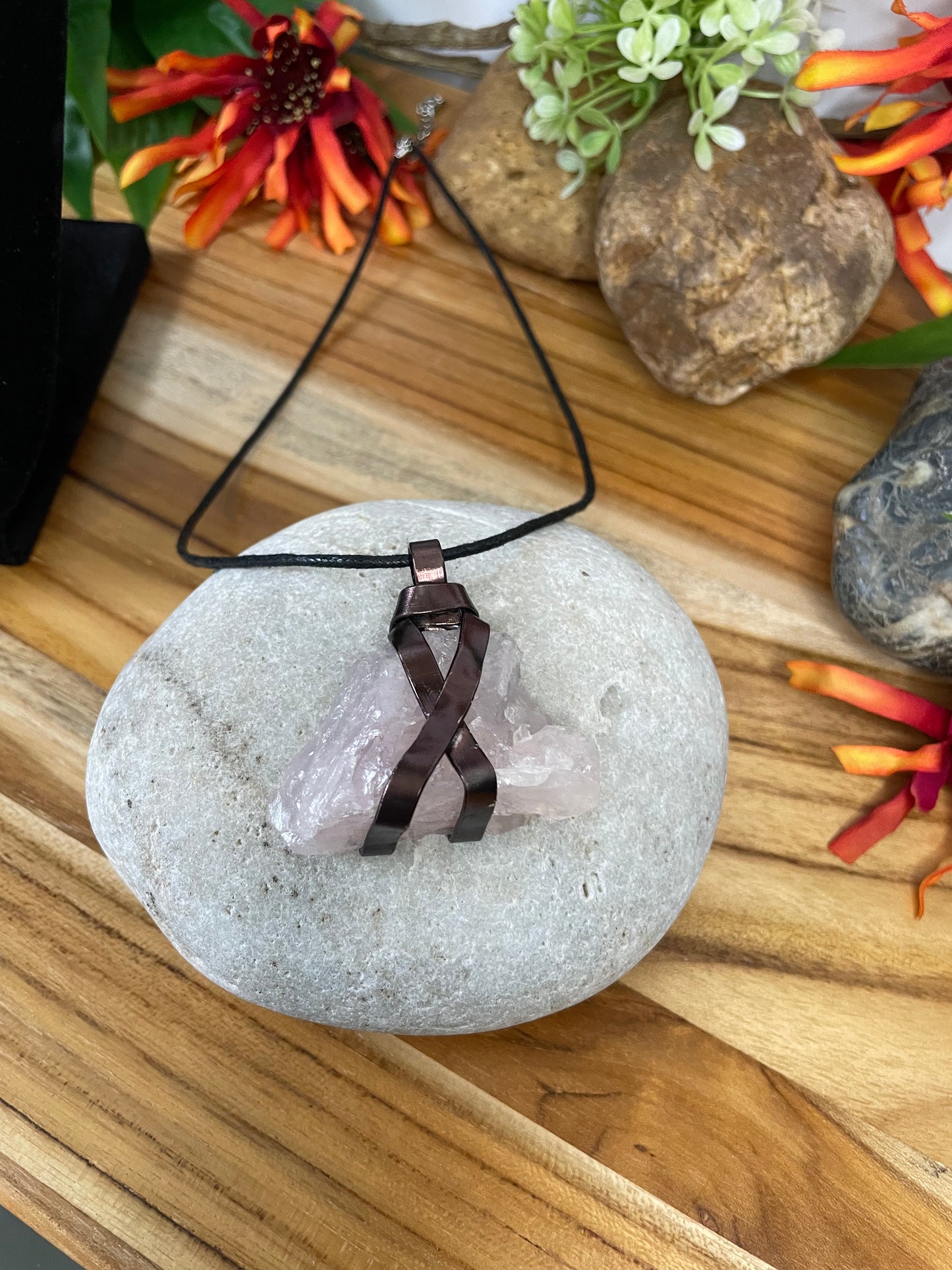 Rose Quartz Crystal Stone, Healing Necklace.