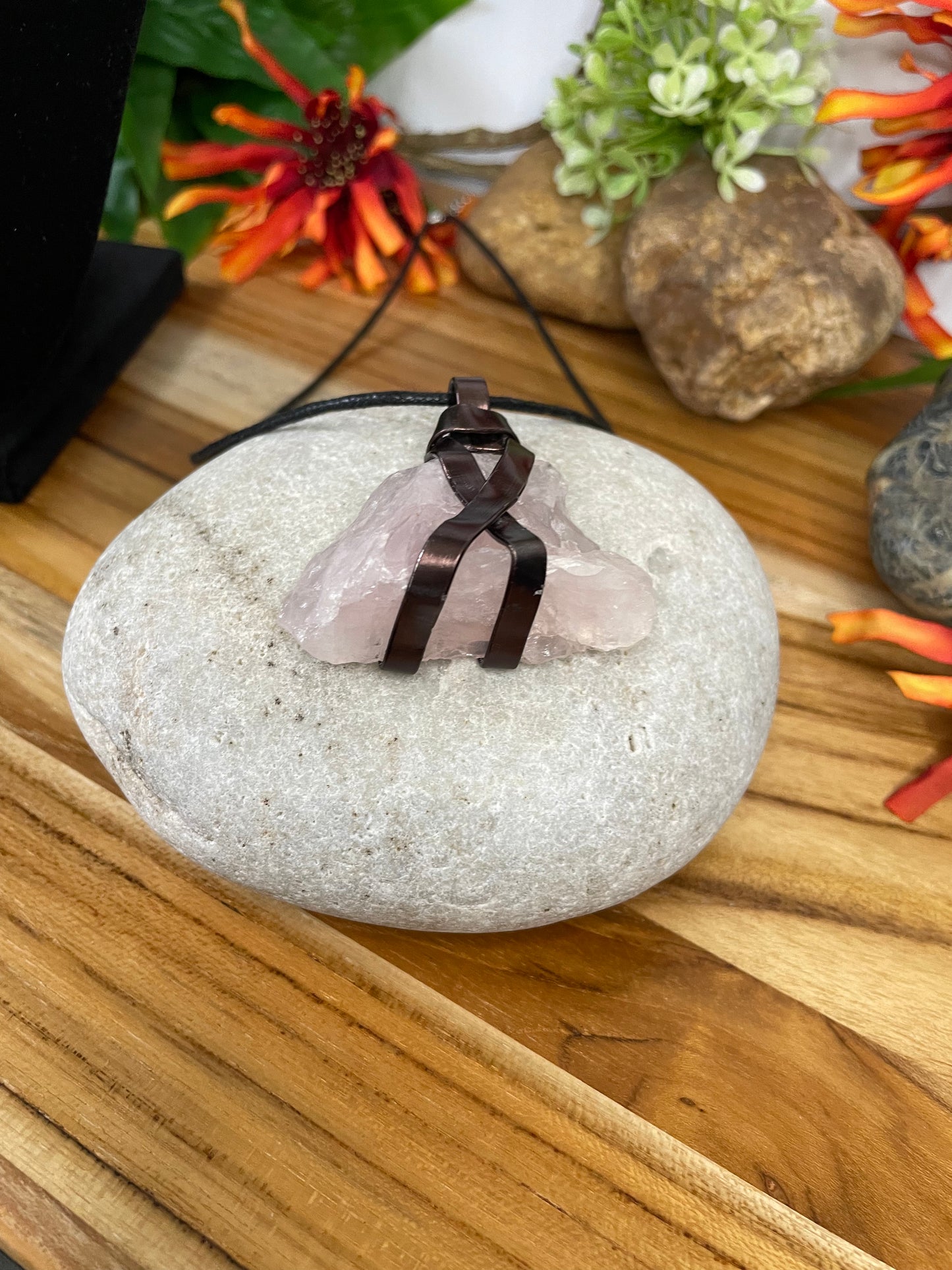 Rose Quartz Crystal Stone, Healing Necklace.