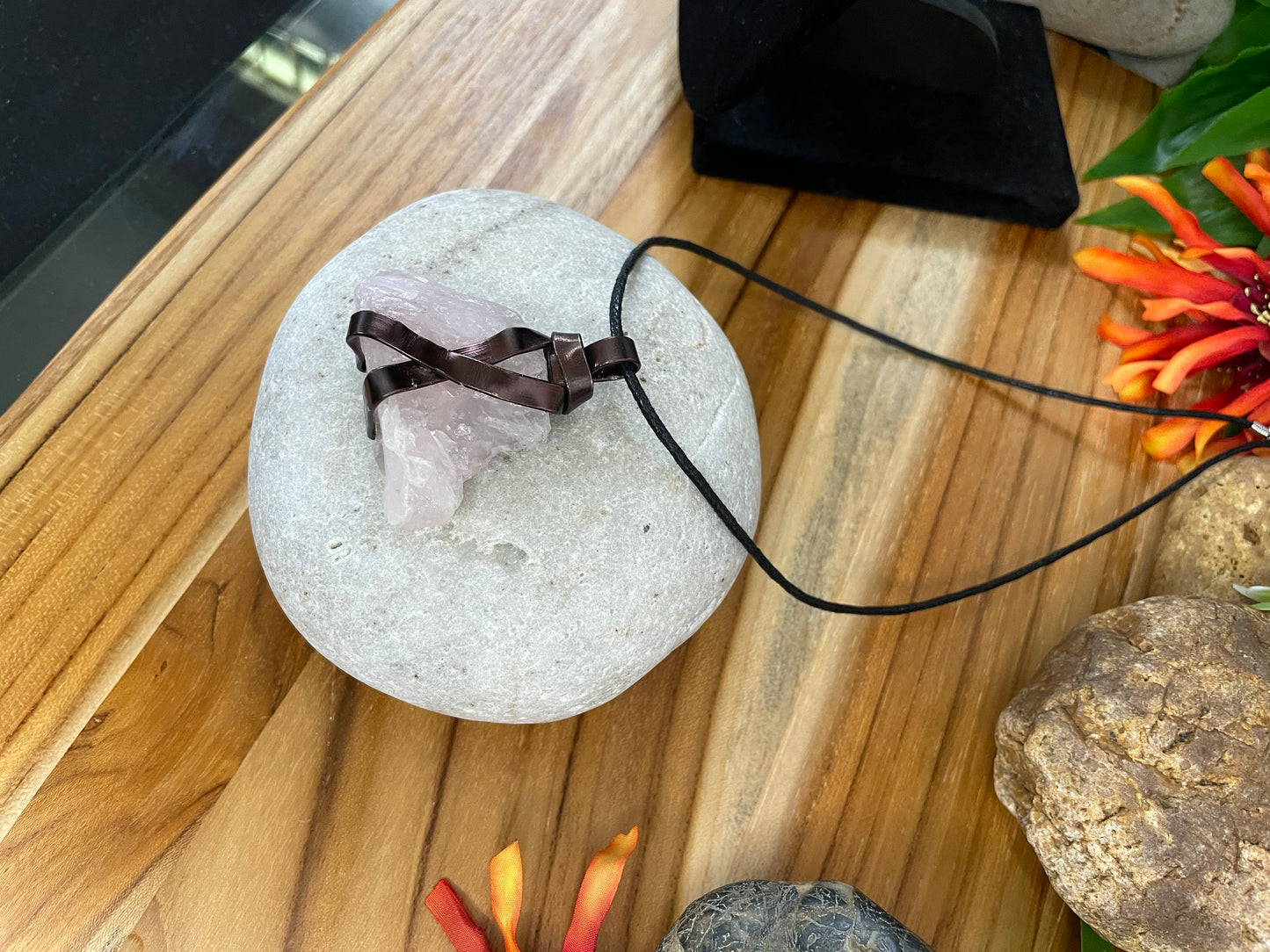 Rose Quartz Crystal Stone, Healing Necklace.