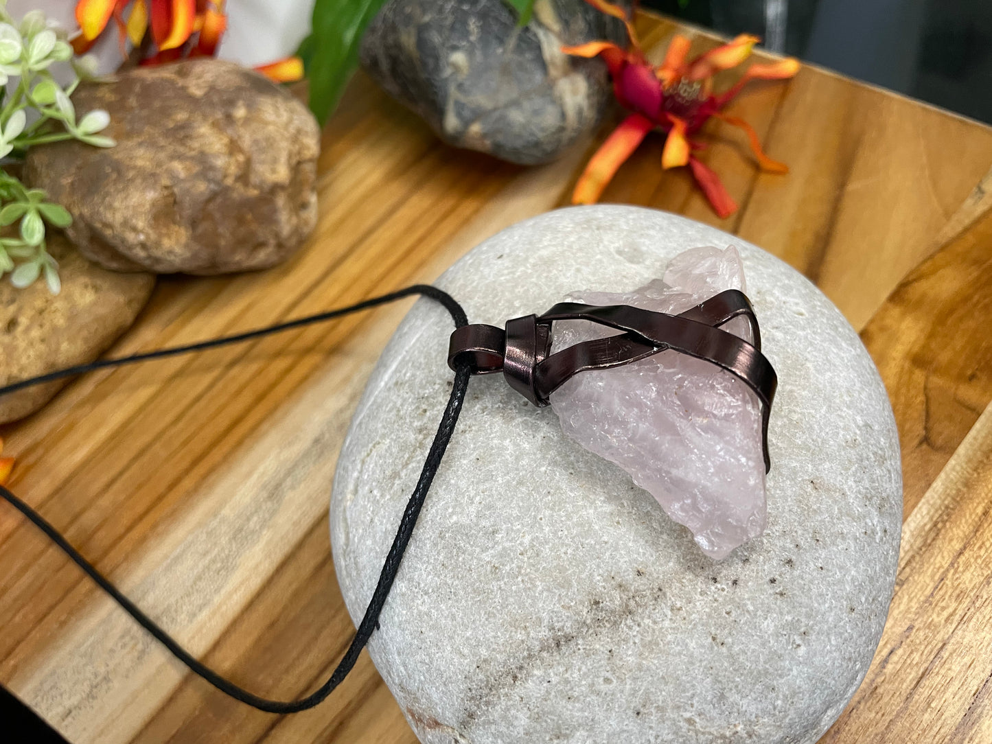 Rose Quartz Crystal Stone, Healing Necklace.