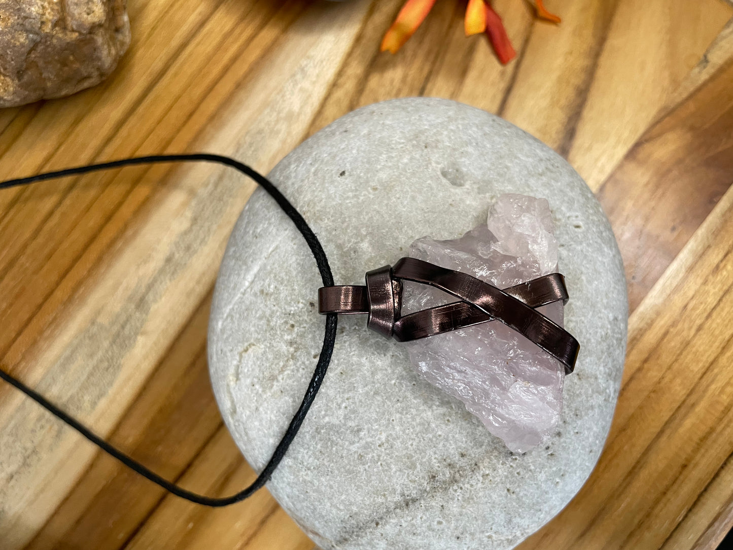 Rose Quartz Crystal Stone, Healing Necklace.