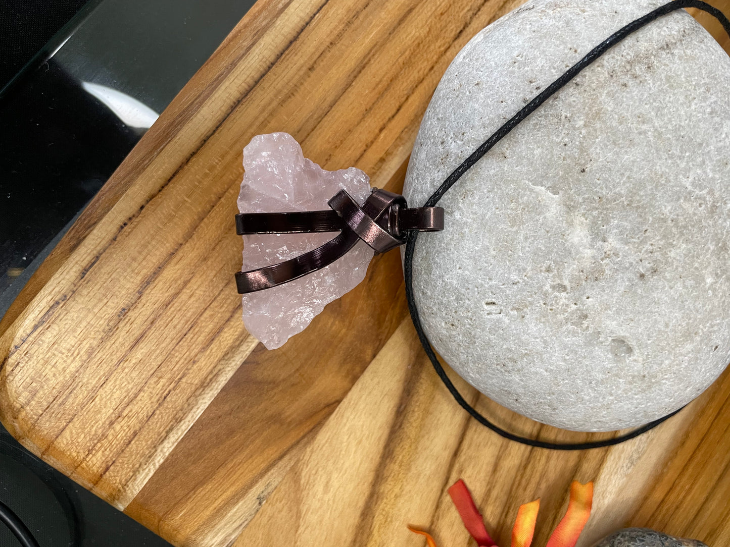 Rose Quartz Crystal Stone, Healing Necklace.