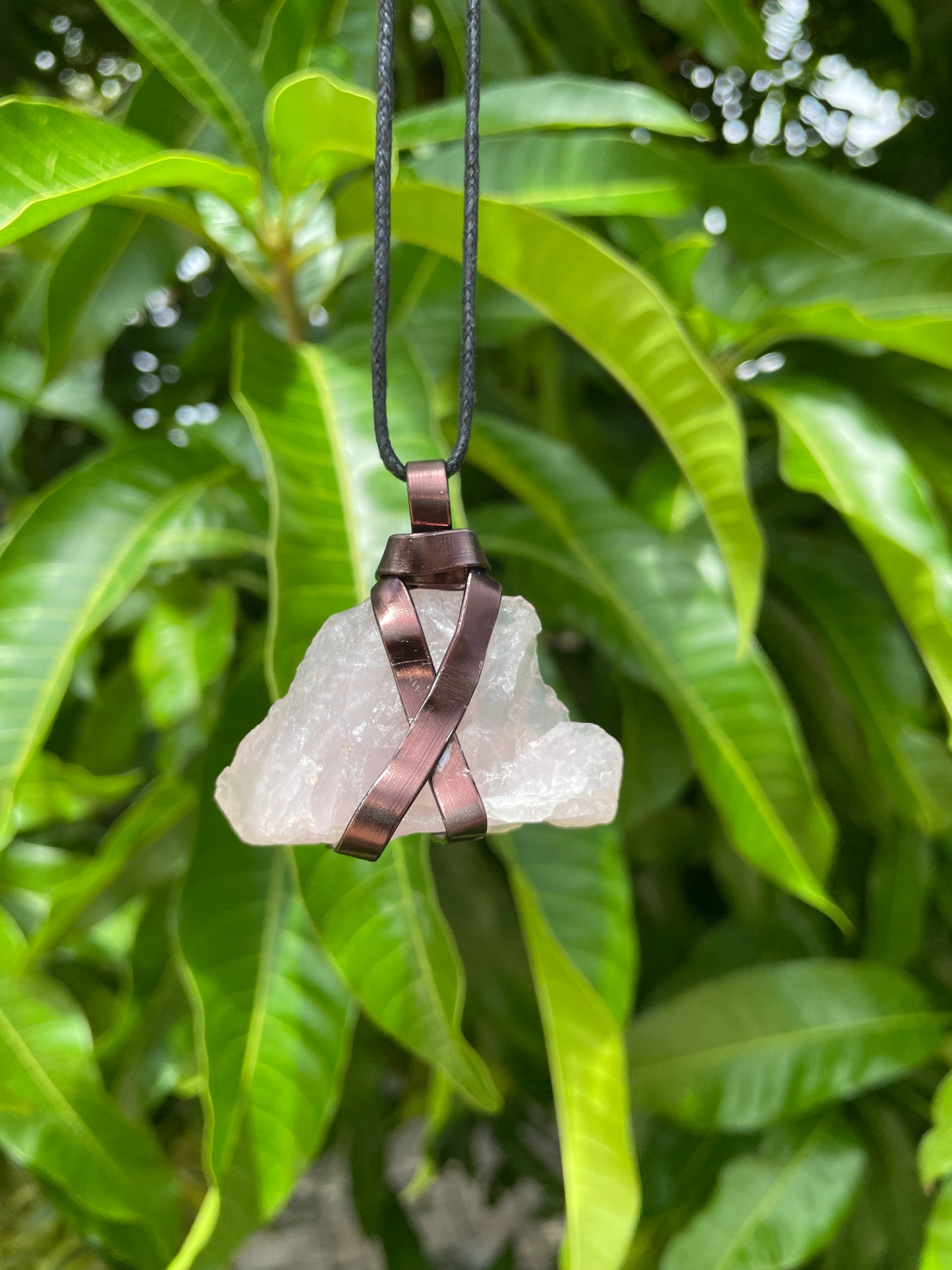 Rose Quartz Crystal Stone, Healing Necklace.