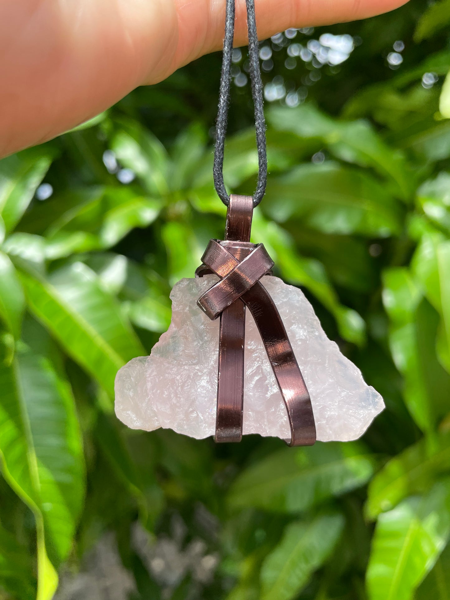 Rose Quartz Crystal Stone, Healing Necklace.