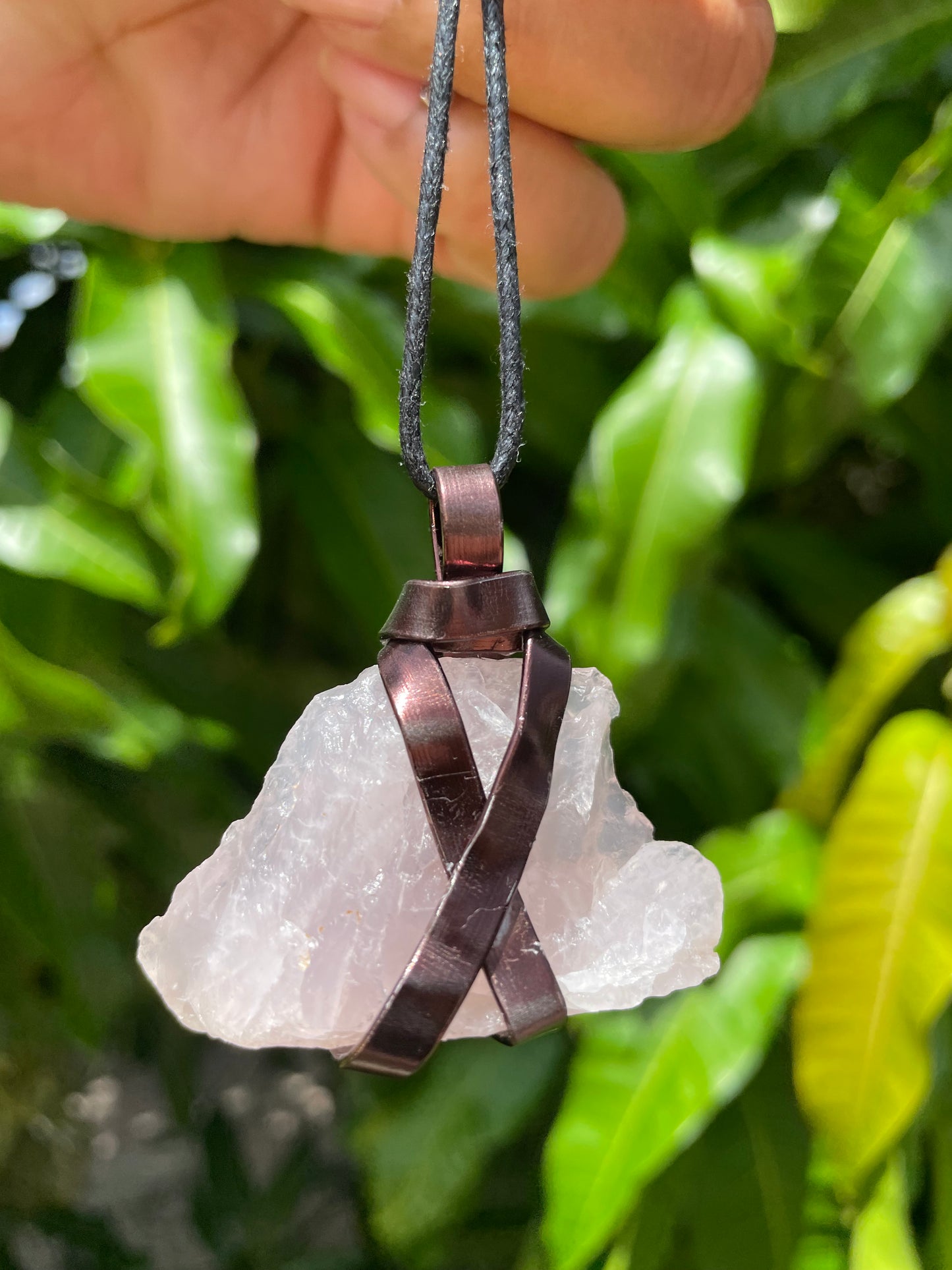 Rose Quartz Crystal Stone, Healing Necklace.