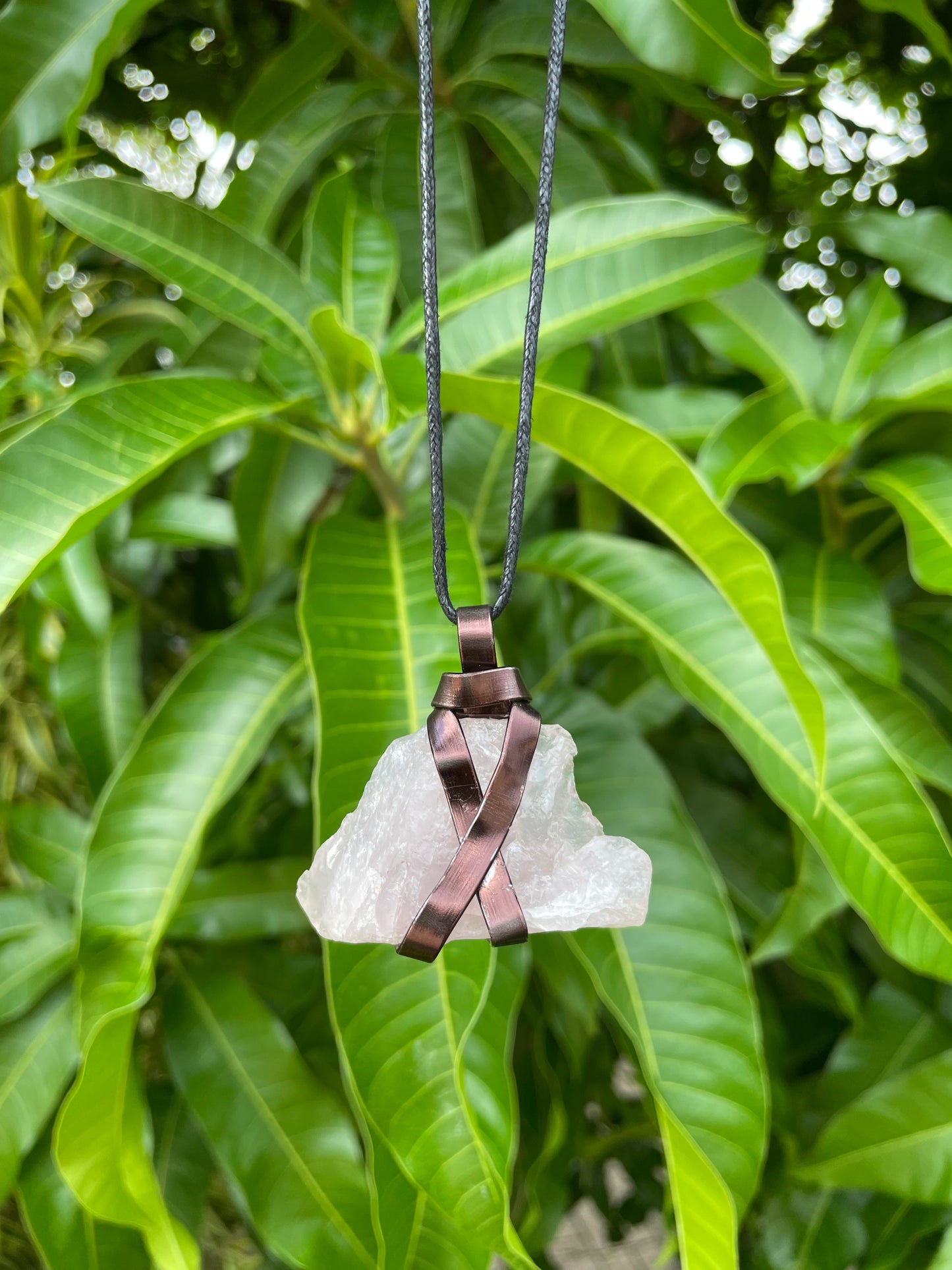 Rose Quartz Crystal Stone, Healing Necklace.
