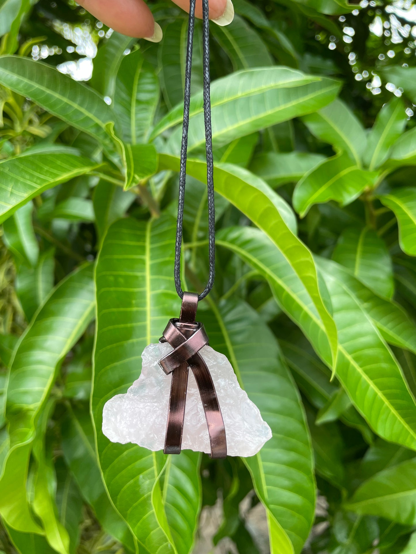 Rose Quartz Crystal Stone, Healing Necklace.