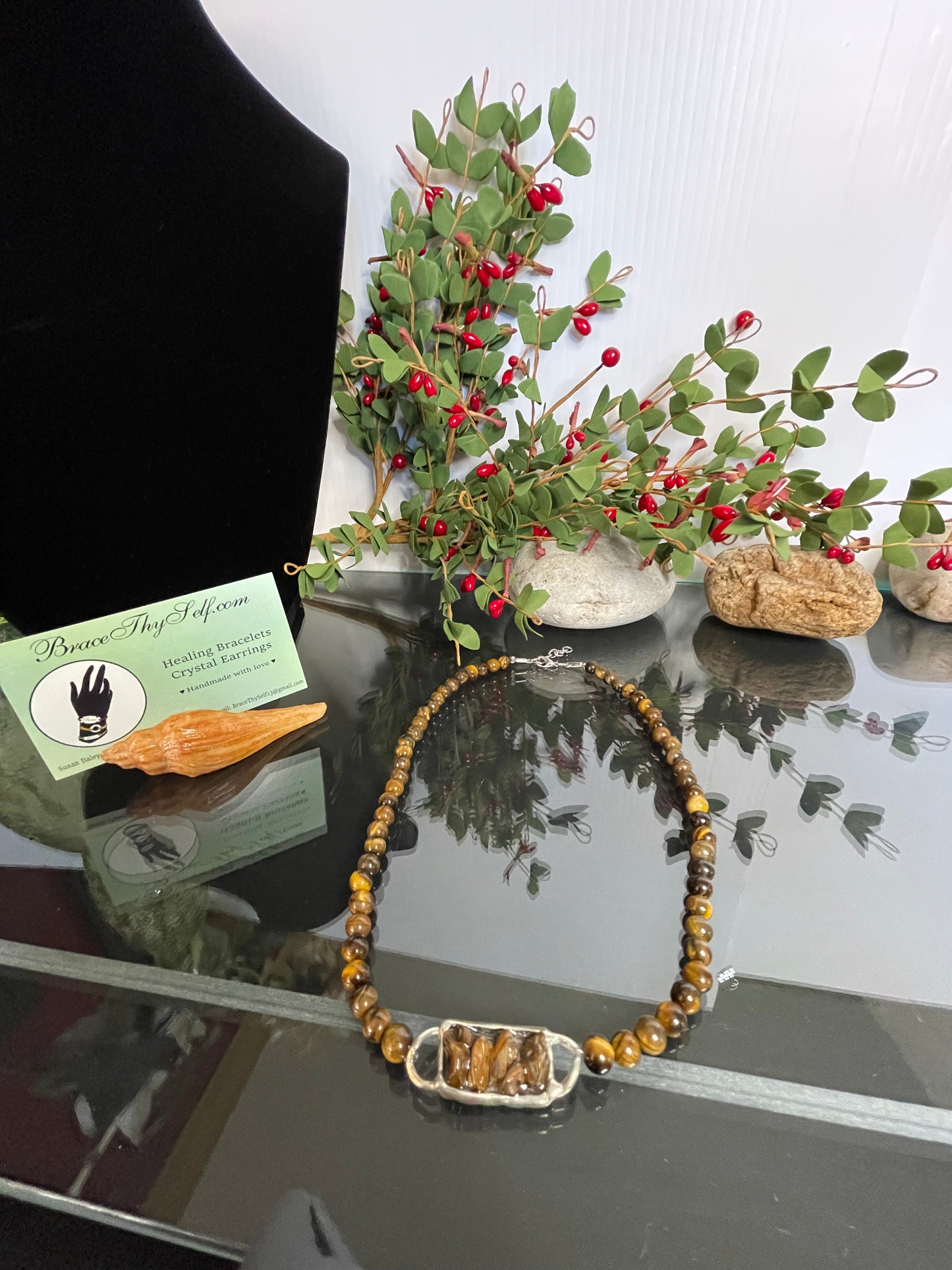 Tiger Eye Chocker w/Antique Silver Plate, Healing Necklace.