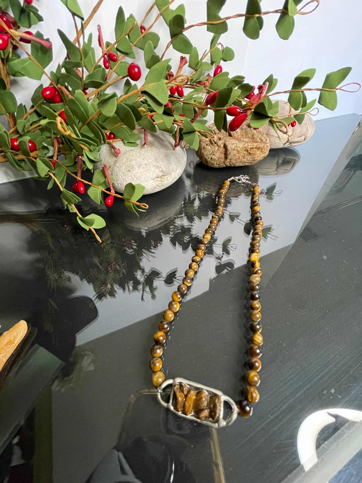 Tiger Eye Chocker w/Antique Silver Plate, Healing Necklace.