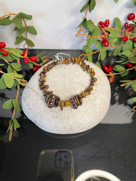 Tiger Eye w/Plated Copper Rings, Healing Bracelet.