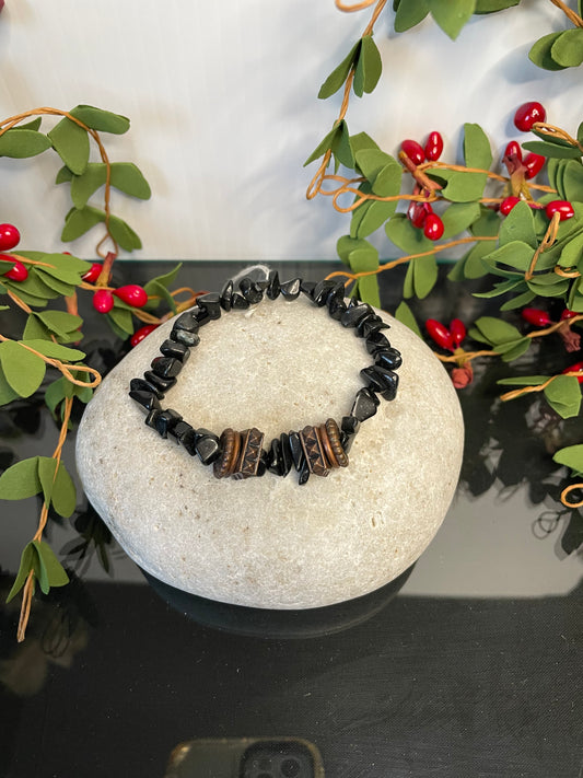 Black Obsidian Chip Stones w/Plated Copper Rings, Healing Bracelet.