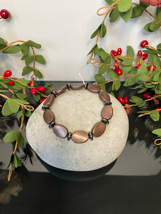 Copper Plated Oval Stones w/ Hematite, Healing Bracelet.