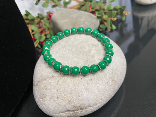 Green Malachite Stones w/Silver Spacers, Healing Bracelet.